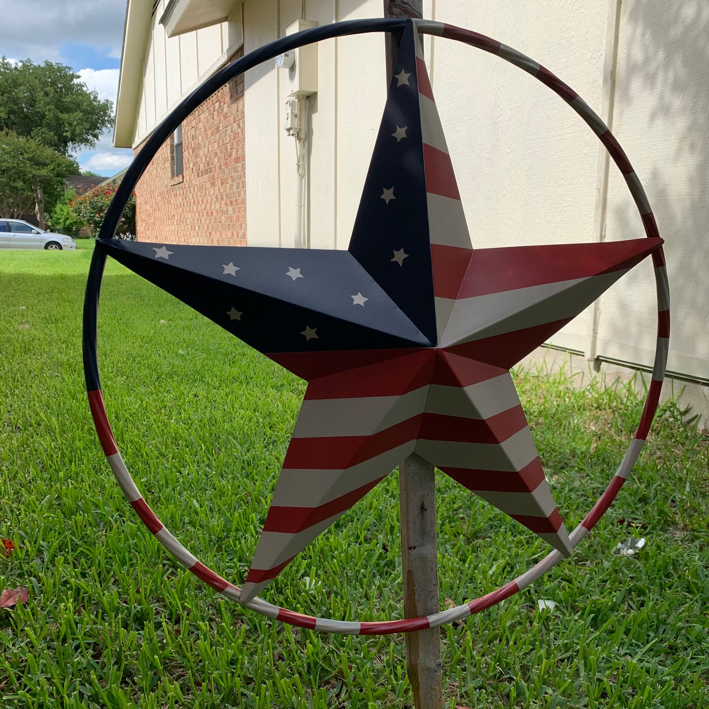 AMERICAN USA FLAG BARN STAR METAL RED BEIGE BLUE STAR 12",16",24",32"36",38",40",48