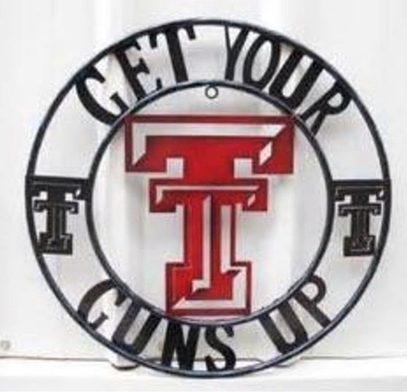 12", 18", 24", 32" GET YOUR GUNS UP TEXAS TECH CUSTOM METAL VINTAGE CRAFT TEAM SIGN