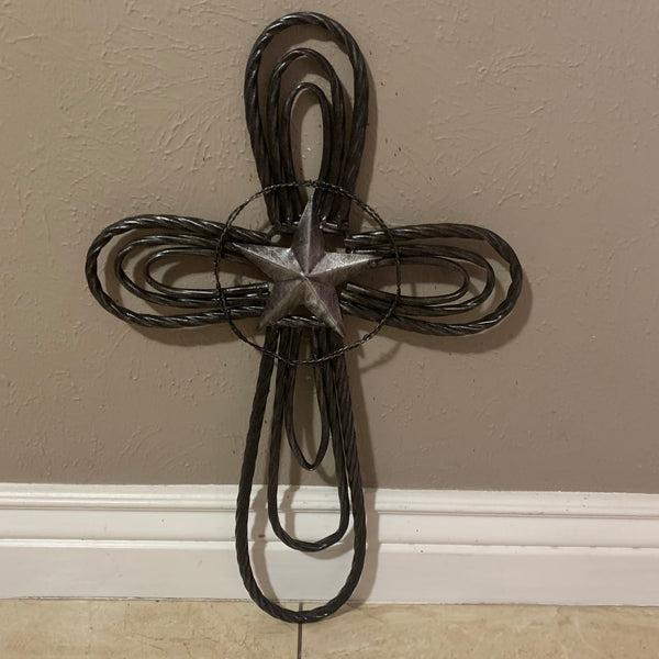 #EH80002 STAR WROUGHT IRON METAL CROSS WALL ART DARK SILVER GREY WESTERN HOME DECOR HANDMADE