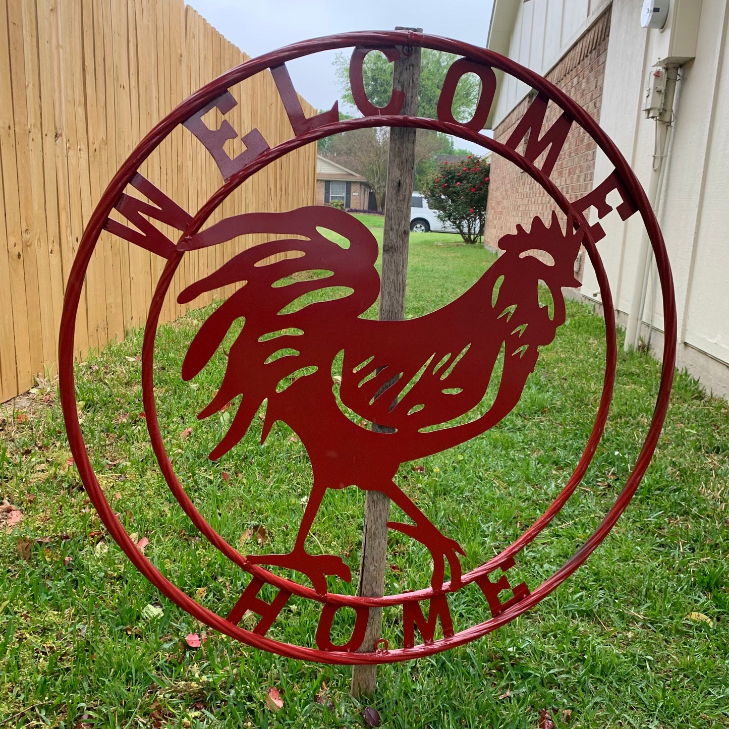 YOUR CUSTOM NAME RED ROOSTER LASERCUT METAL ART WITH RING DESIGN WESTERN METAL ANIMAL ART HOME WALL DECOR BRAND NEW