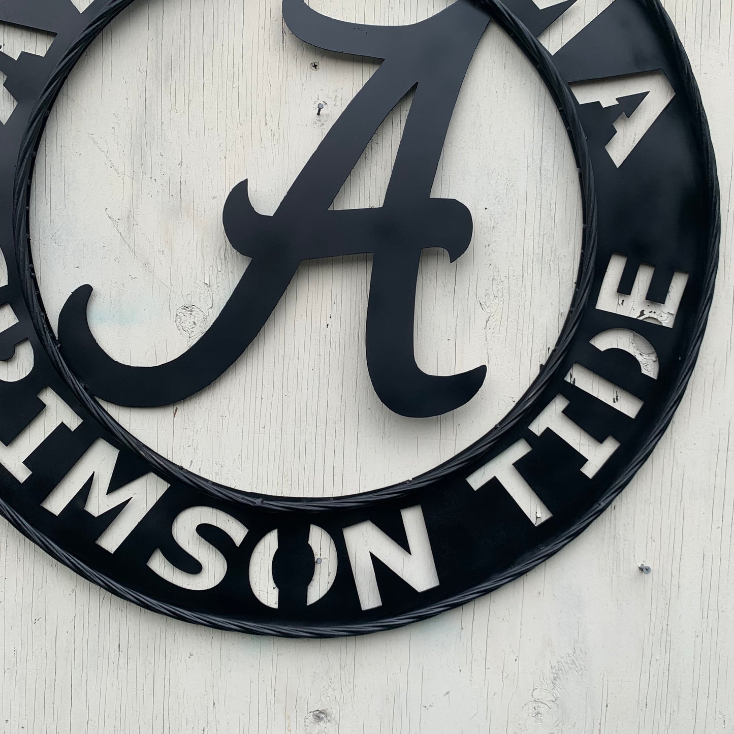 ALABAMA CRIMSON TIDE BLACK WIDE BAND RING LASERCUT CUSTOM METAL VINTAGE TEAM CRAFT HANDMADE