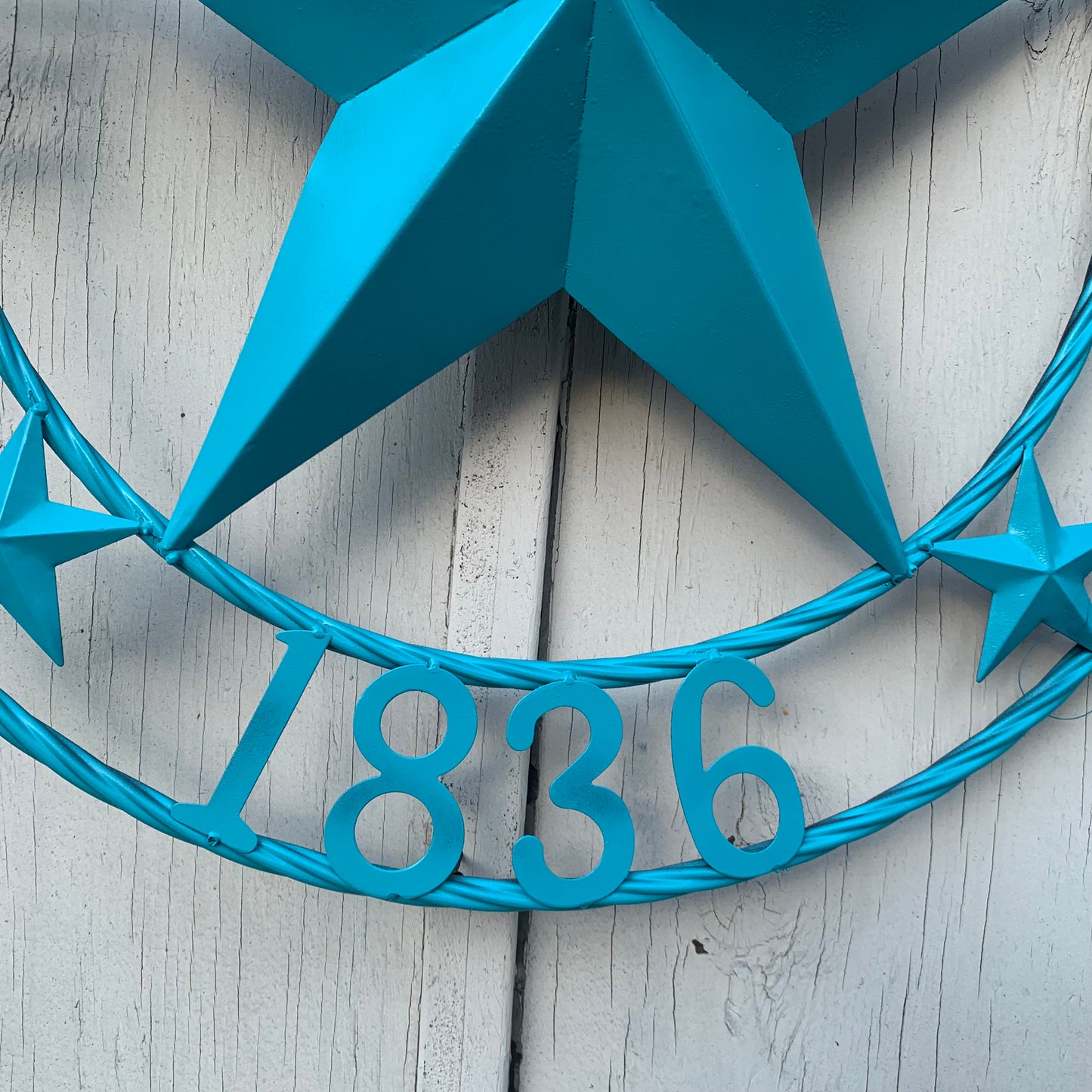 GOD BLESS TEXAS 1836 BARN METAL STAR TWISTED ROPE RING WESTERN HOME DECOR RUSTIC TURQUOISE SEASIDE NEW 24",32",36"