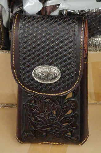 7" LONGHORNS COFFEE BROWN LEATHER POUCH EXTRA LARGE  BELT LOOP HOLSTER CELL PHONE CASE UNIVERSAL OVERSIZE--FREE SHIPPING