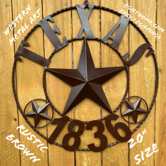 20" RUSTIC BROWN TEXAS 1836 BARN LONE STAR METAL ART WESTERN HOME DECOR VINTAGE BROWN HANDMADE #EH12941