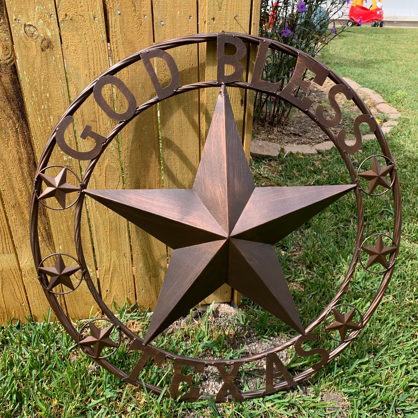 GOD BLESS TEXAS BARN 3d LONE STAR WITH 3 SMALL STARS TWISTED RING WESTERN HOME DECOR RUSTIC BRONZE HANDMADE NEW #EH11107