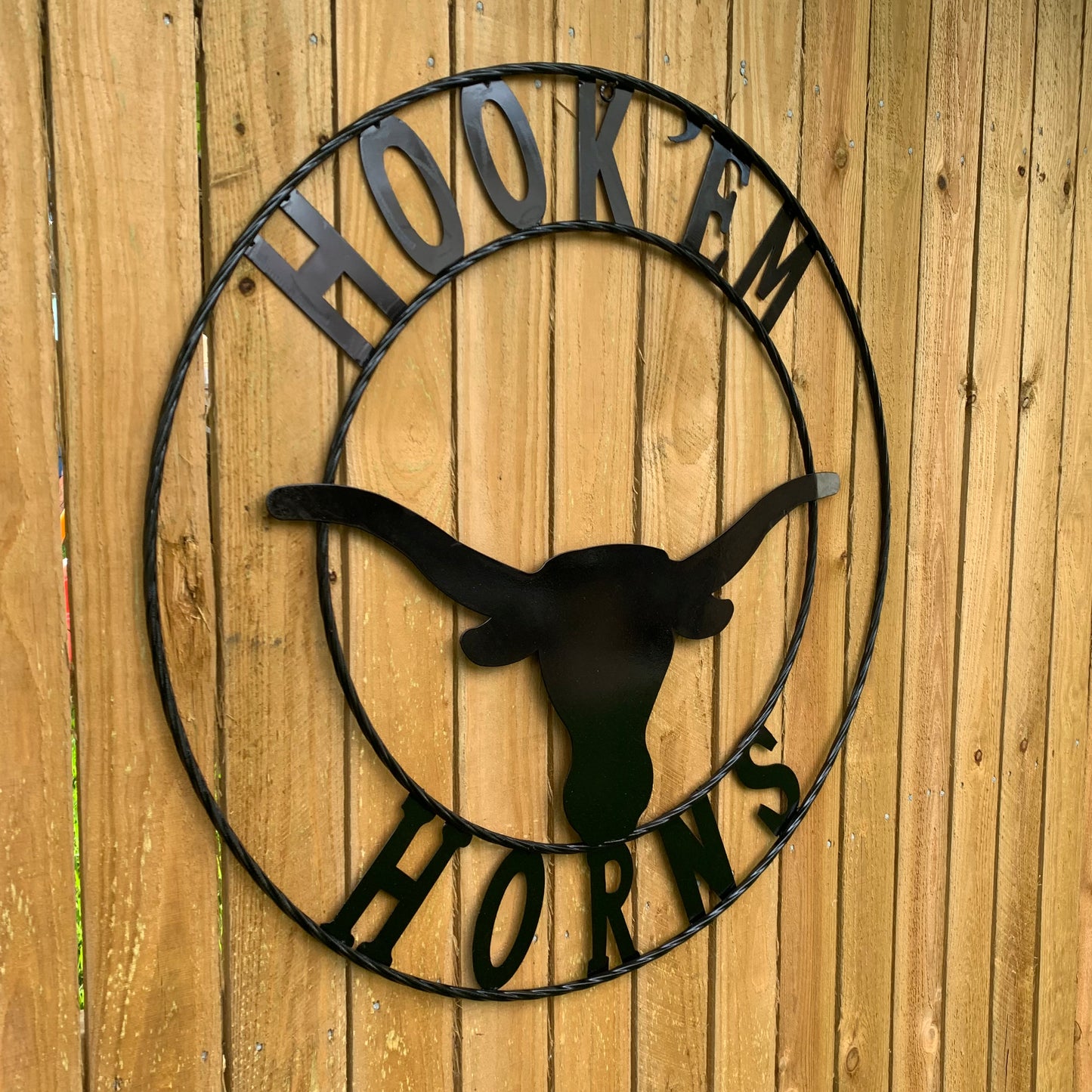 HOOKEM HORNS GLOSSY BLACK TEXAS LONGHORNS HOOK EM METAL CUSTOM VINTAGE CRAFT WALL ART TEAM SIGN HANDMADE