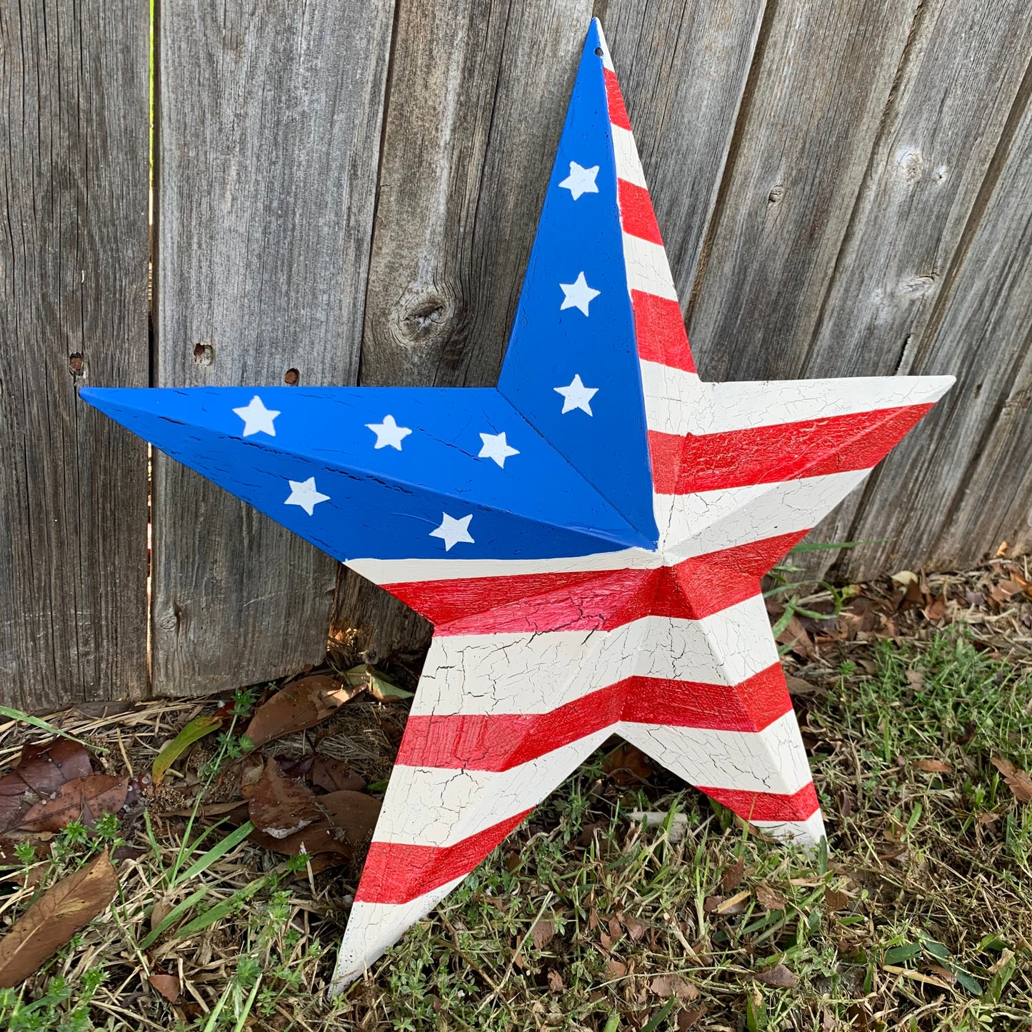 CRACKLE STAR RED WHITE BLUE Metal Wall Art Western Home Decor Handmade 9",12",16",24",30",34",36"