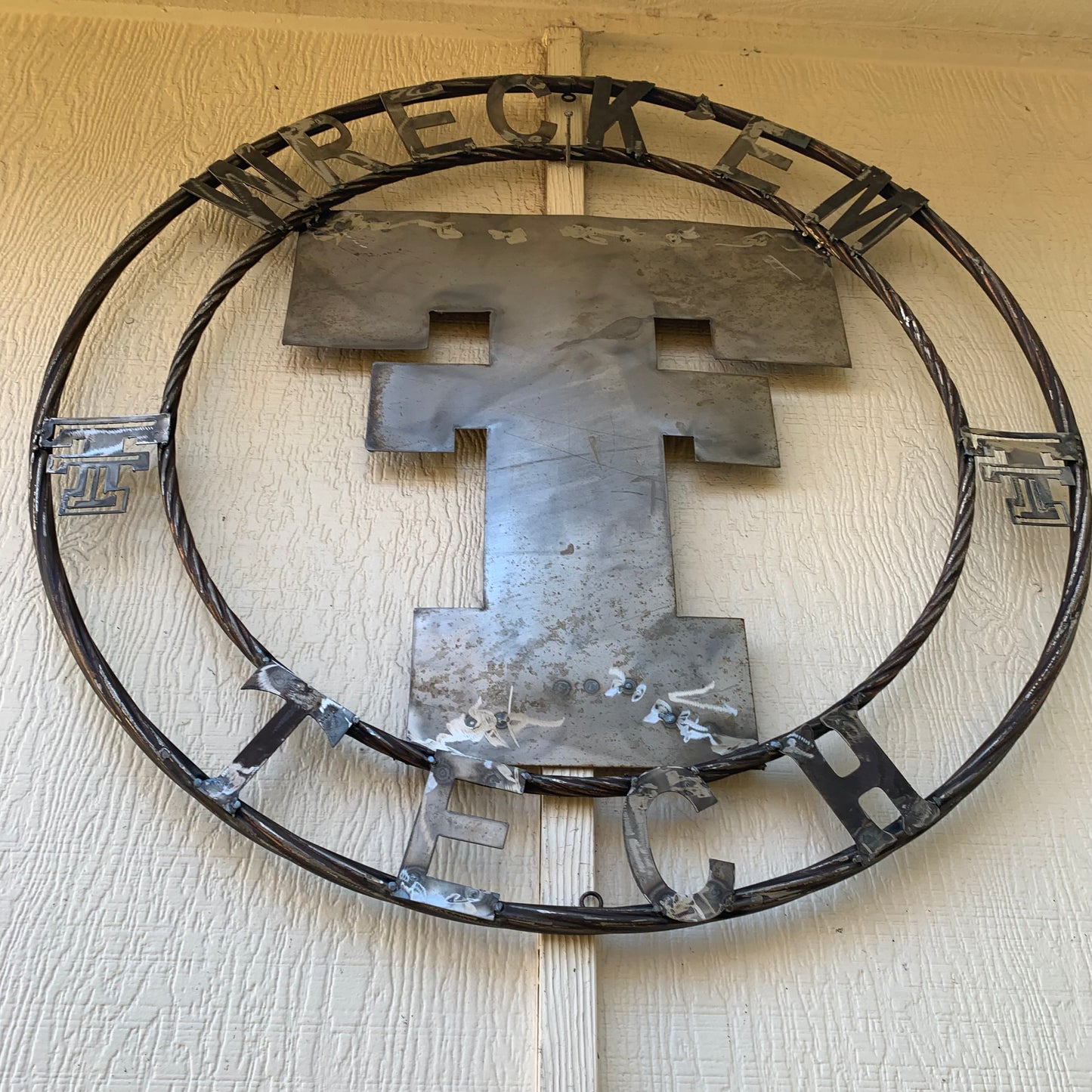 12",18",24",32",36" WRECKEM TEXAS TECH RAW METAL CUSTOM VINTAGE CRAFT METAL TEAM SIGN HANDMADE