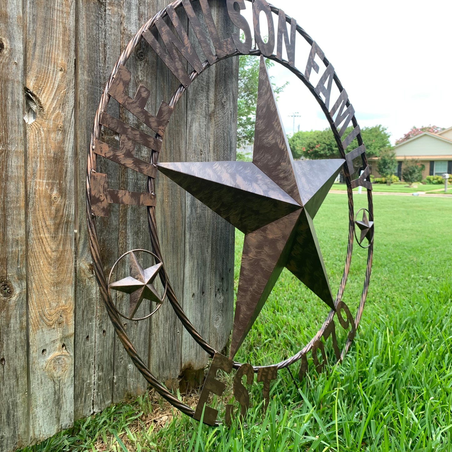 COLOMINA STYLE YOUR CUSTOM NAME BARN STAR BRONZE BRUSH COPPER METAL STAR 3d TWISTED ROPE RING COLOMINA WESTERN HOME DECOR RUSTIC VINTAGE HANDMADE 24",32",36",40",42",44",46",50"