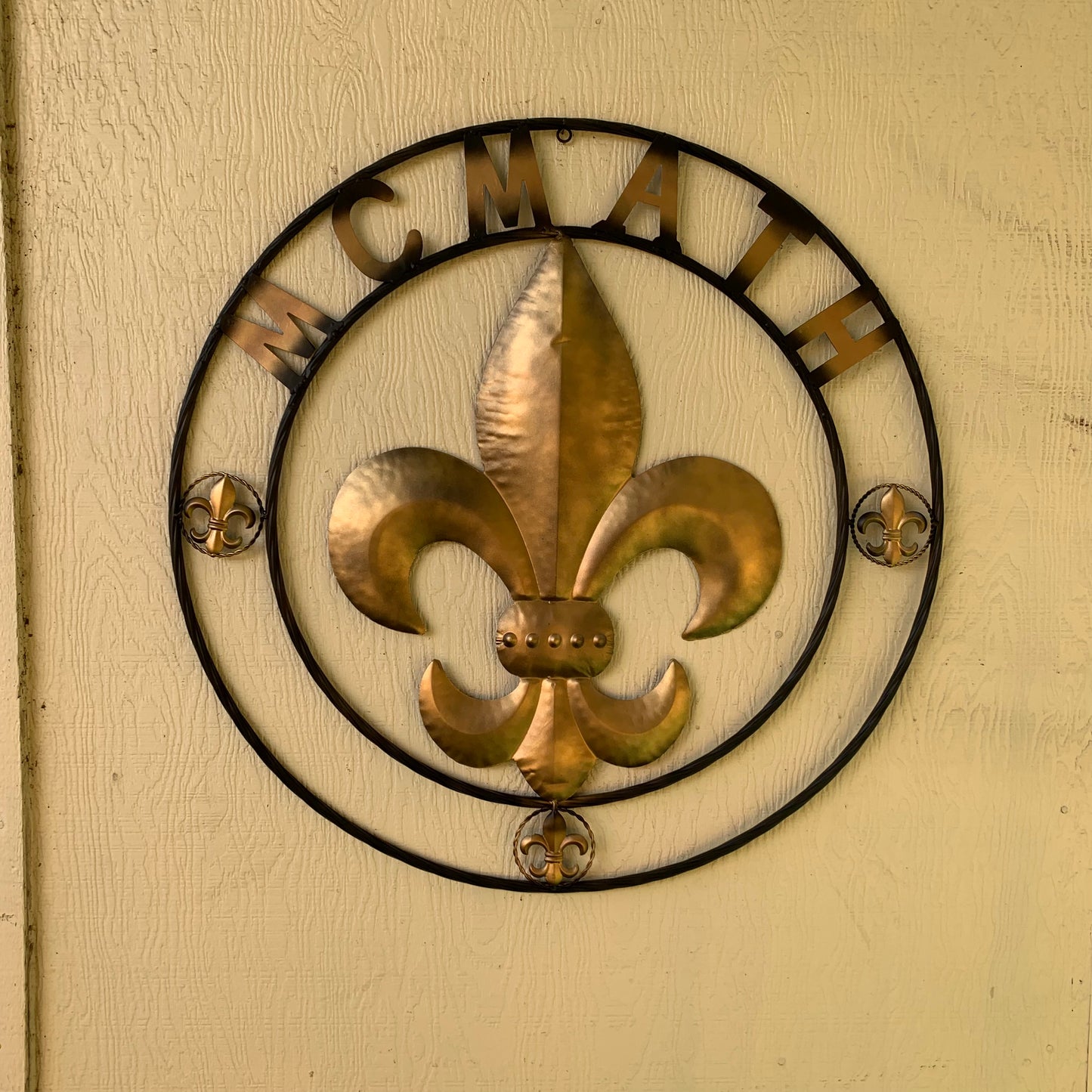 FORD STYLE YOUR CUSTOM NAME FLEUR DE LIS METAL TWISTED ROPE RING SIGN WALL ART WESTERN HOME DECOR HANDMADE 24", 32", 36"