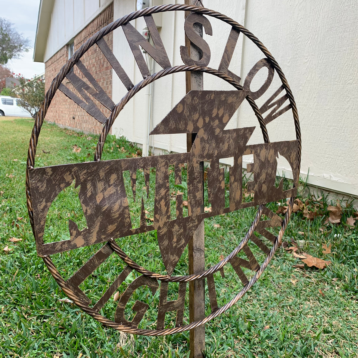 CUSTOM NAME LIGHTNIN HORSE STYLE SIGN RAW METAL BARN ROPE RING WESTERN HOME DECOR HANDMADE 24",32",36"