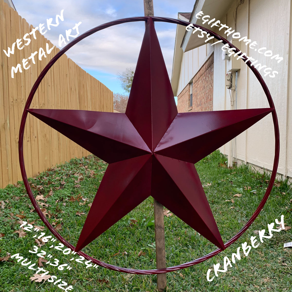 CRANBERRY BURGUNDY STAR RED STAR BARN METAL LONESTAR TWISTED ROPE RING WALL ART WESTERN HOME DECOR BRAND NEW