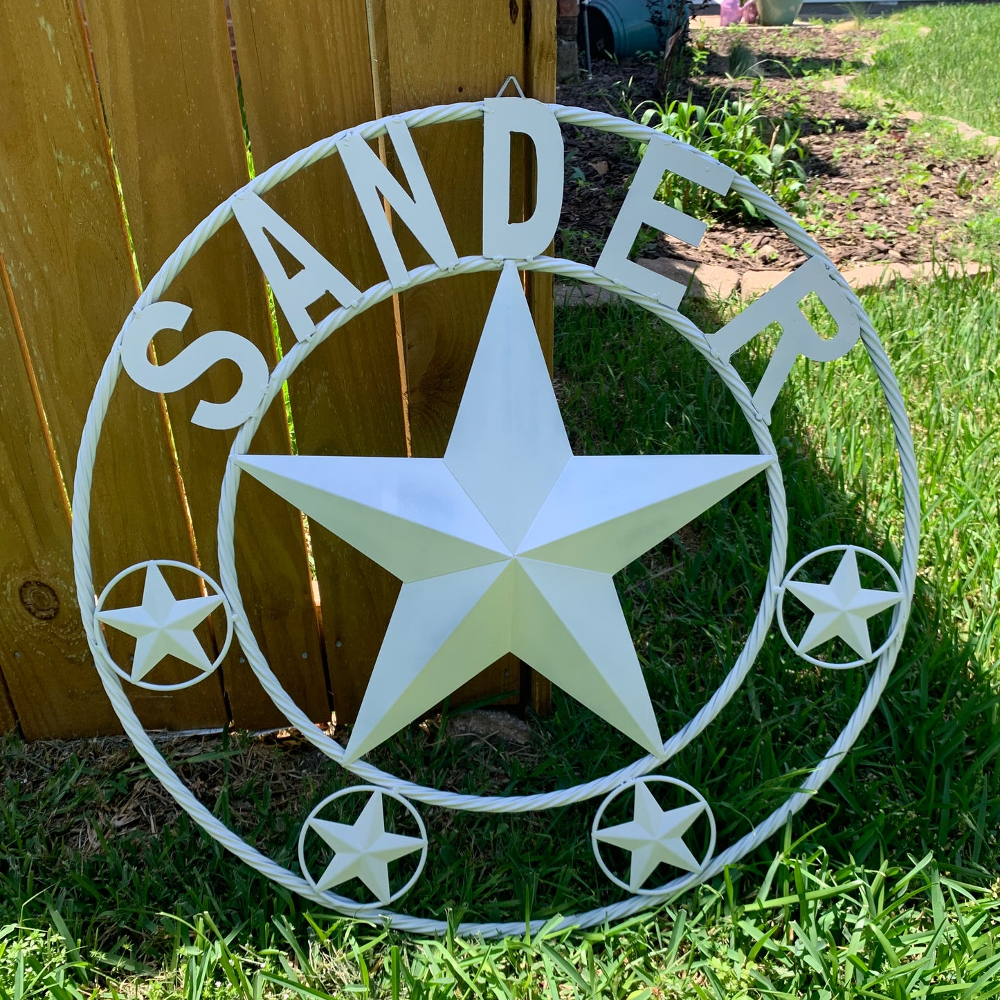 SMITH STYLE YOUR CUSTOM NAME STAR METAL BARN WHITE STAR 3d WITH TWISTED ROPE RING DESIGN METAL WALL ART WESTERN HOME DECOR VINTAGE RUSTIC NEW HANDMADE, 24", 32", 36", 40", 44", 46", 50"