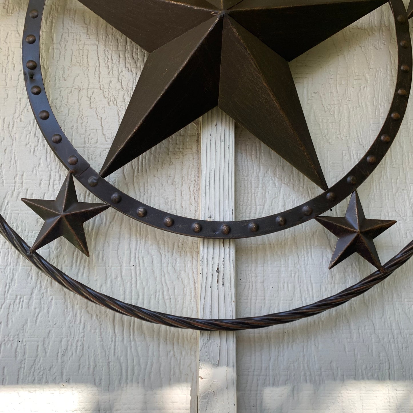 TEXAS BEADED BARN STAR WITH TWISTED ROPE RING DESIGN METAL WALL ART WESTERN HOME DECOR VINTAGE RUSTIC BRONZE ART