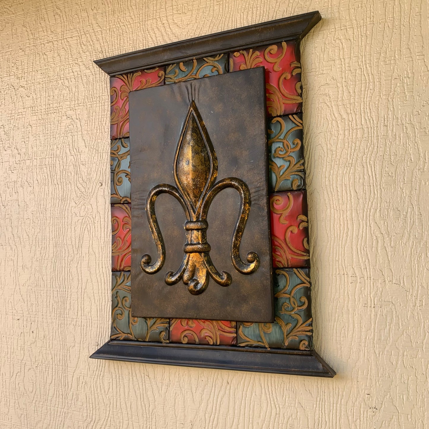 RA7868 FLEUR DE LIS SQUARE WALL DECOR WESTERN HOME DECOR 24" X 16" HANDMADE NEW