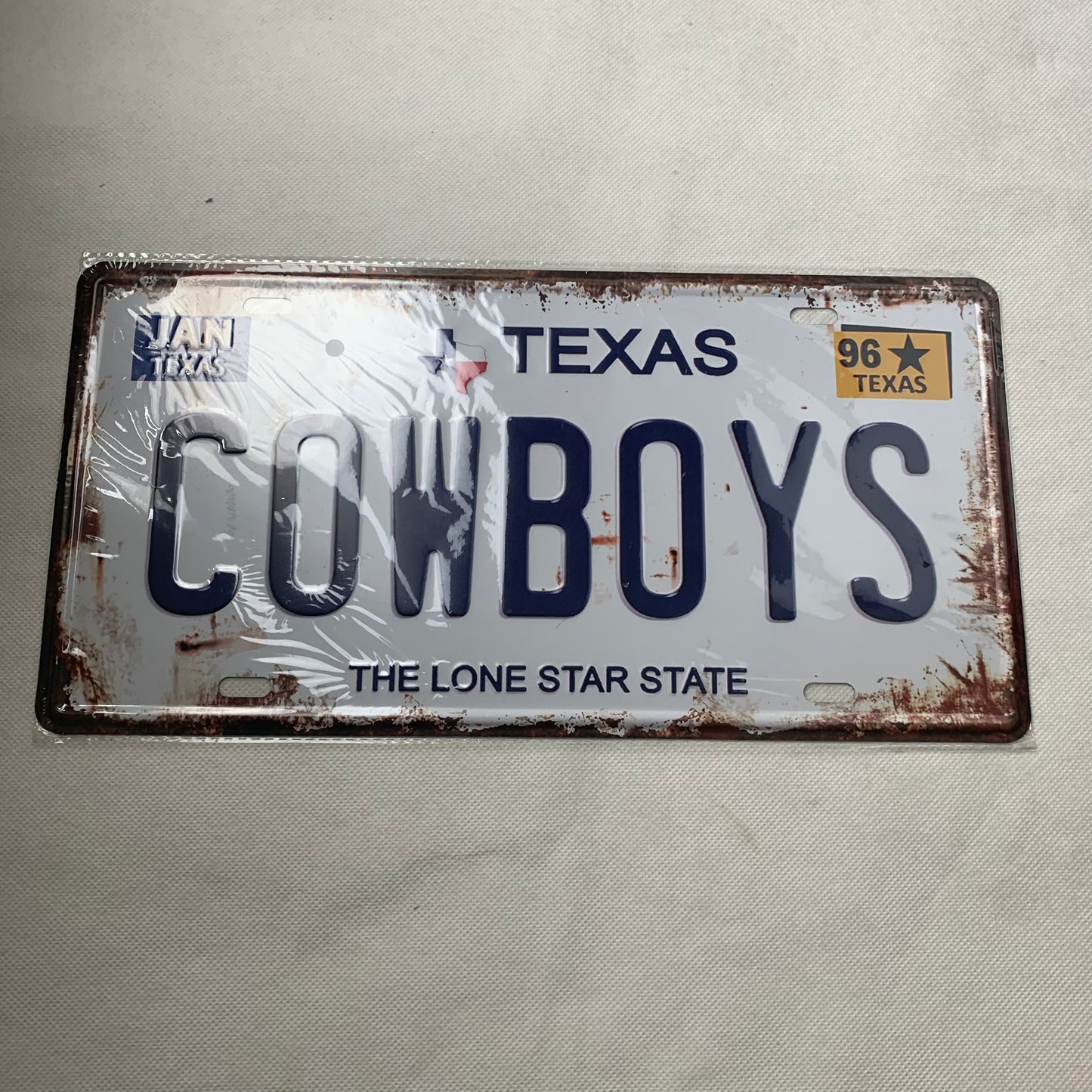 TEXAS COWBOYS LONESTAR STATE SOUVENIR LICENSE PLATE TIN SIGN BLUE LETTERS METAL ART WESTERN HOME DECOR #EH11717