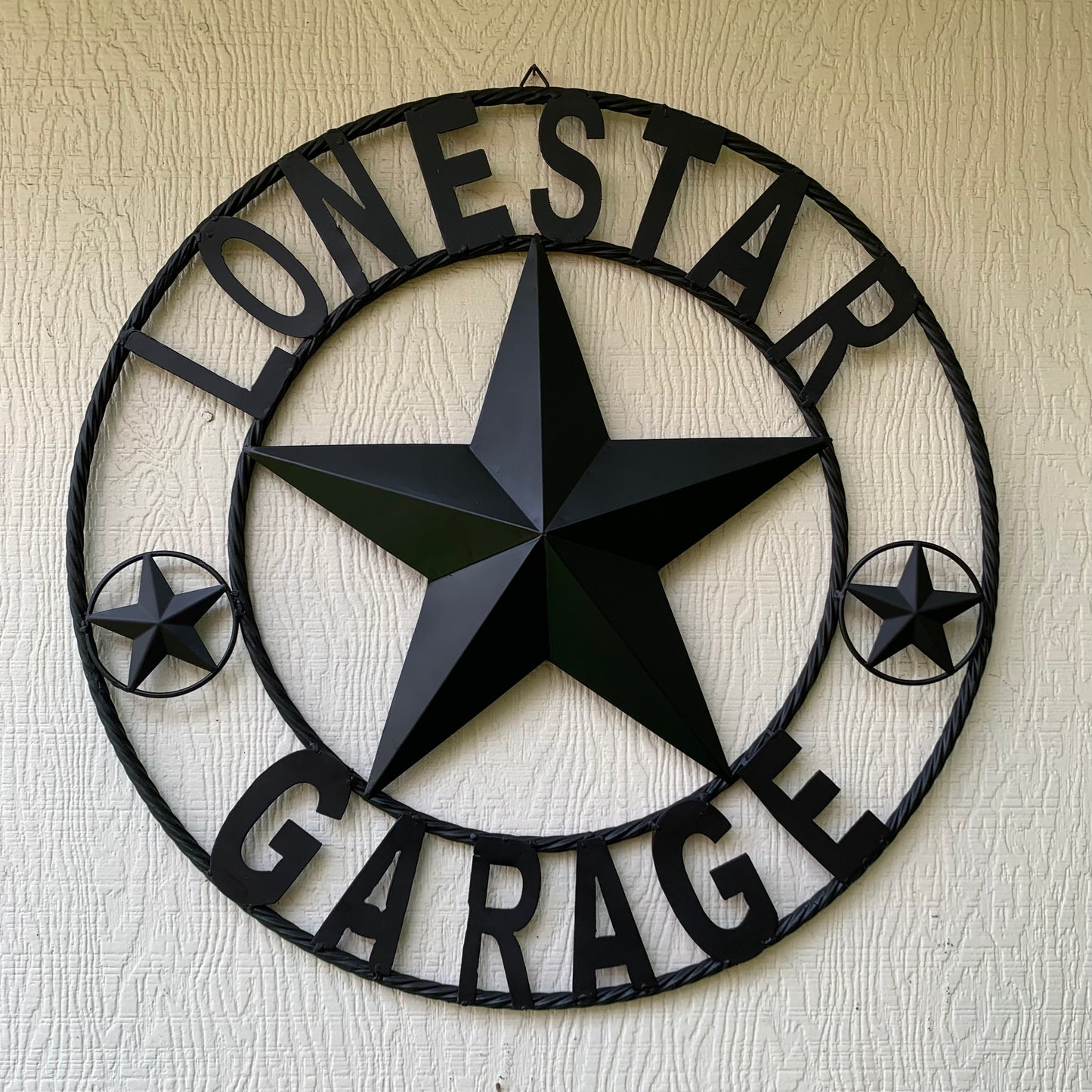 LONESTAR GARAGE STYLE CUSTOM BARN NAME STAR LONESTAR GARAGE METAL NAME BARN STAR WITH TWISTED ROPE RING 3d STAR ART WESTERN HOME DECOR RUSTIC BROWN