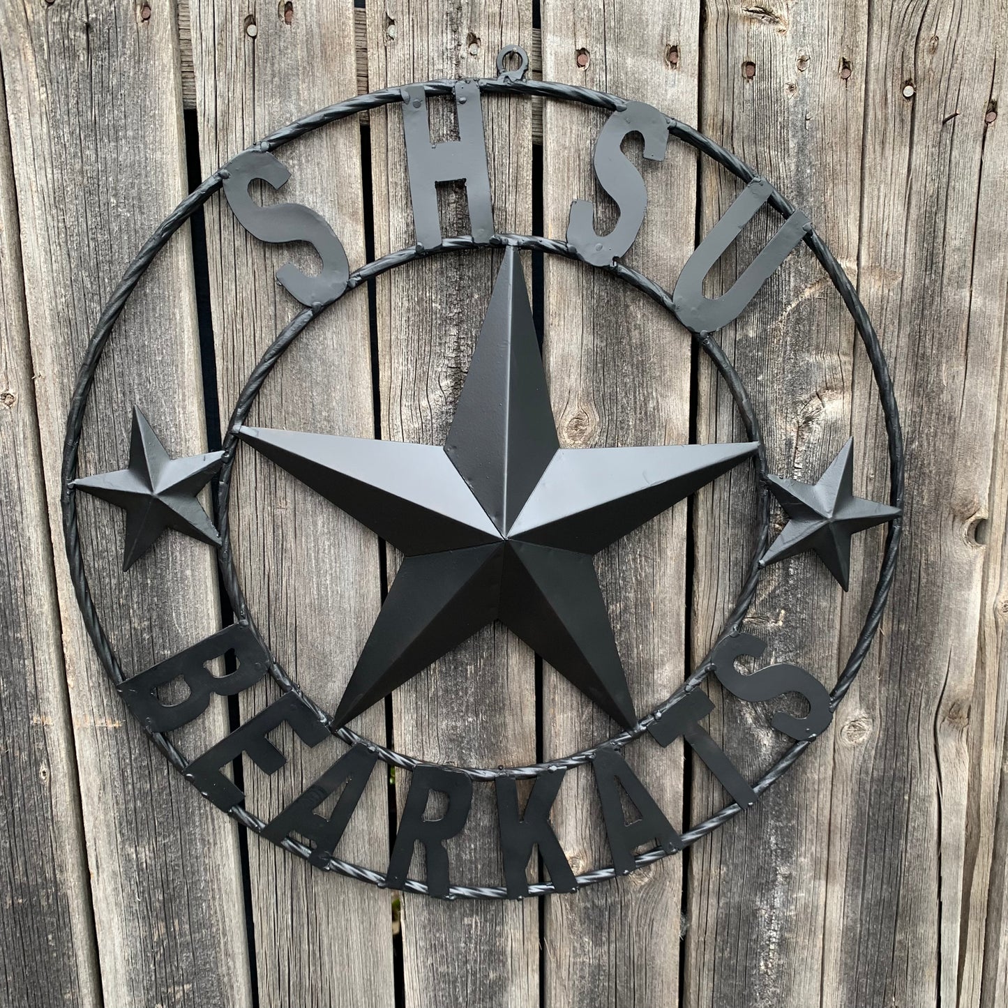 24",32" SHSU SAM HOUSTON BEARKATS RUSTIC BLACK METAL CUSTOM VINTAGE CRAFT RUSTIC BLACK TEAM STAR HANDMADE