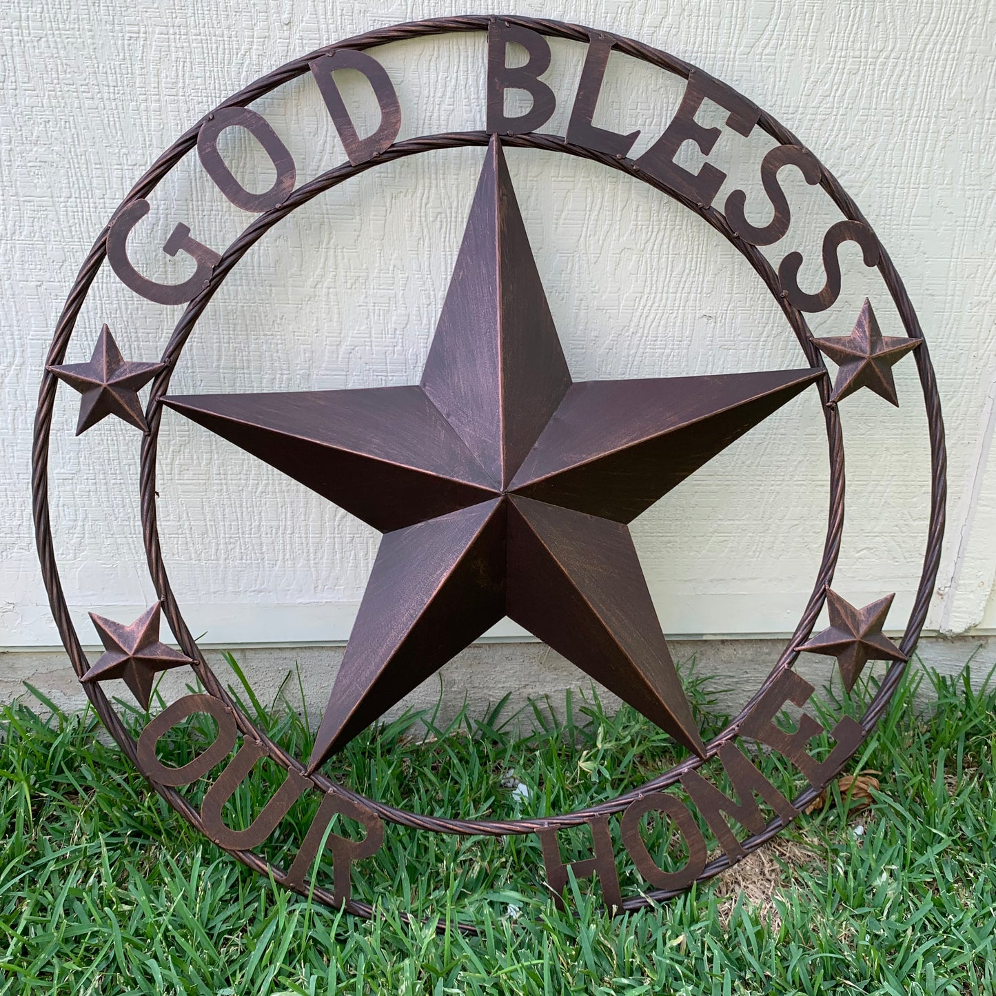 GOD BLESS OUR HOME BARN STAR METAL LONE STAR TWISTED ROPE RING WESTERN HOME DECOR HANDMADE #EH11040