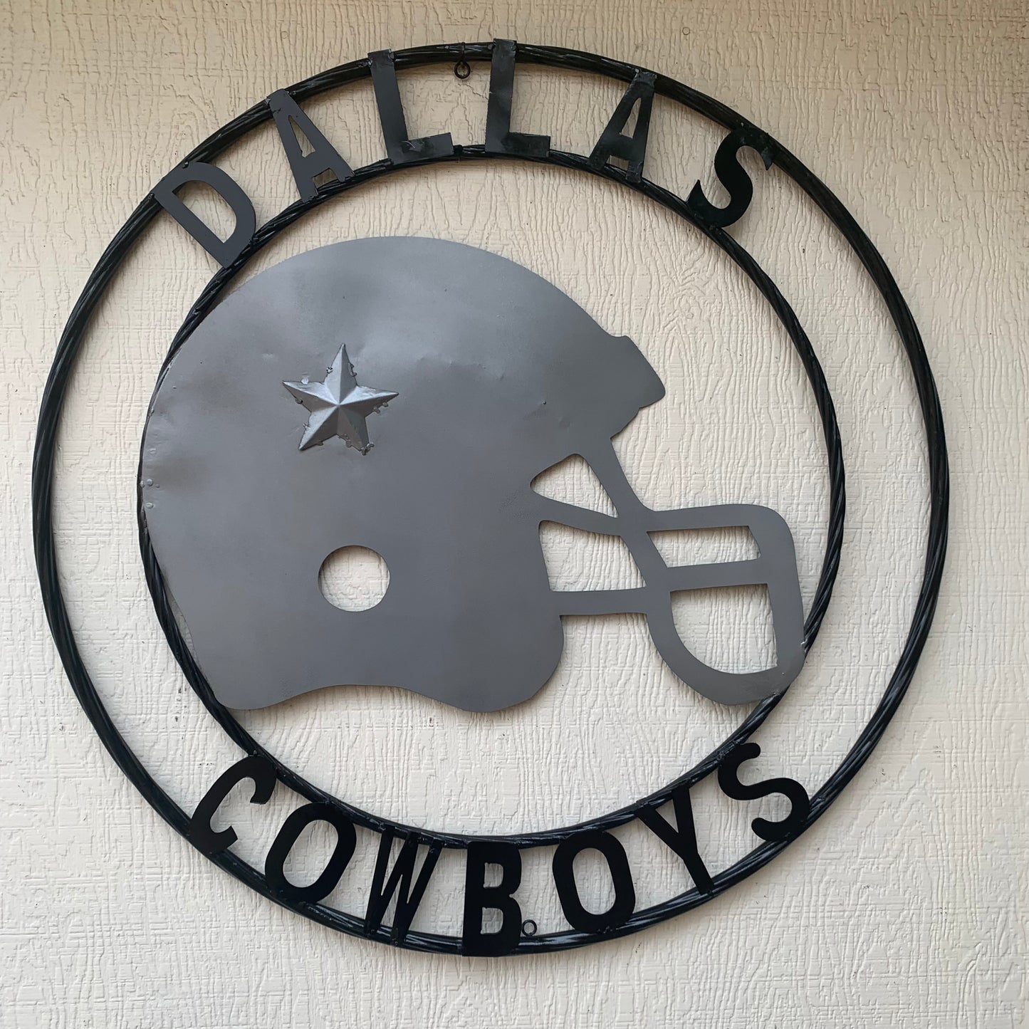 24", 32",36" DALLAS COWBOYS HELMET SIGN SILVER & BLACK CUSTOM METAL VINTAGE CRAFT TEAM SIGN HANDMADE