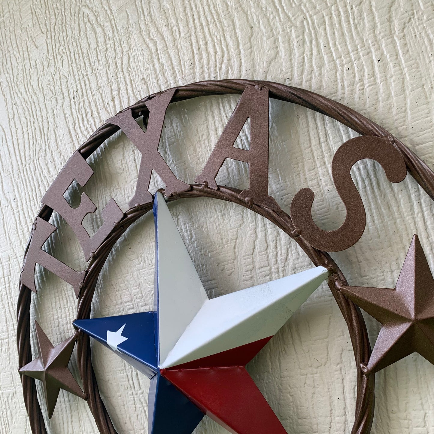 16" TEXAS 1836 RED WHITE BLUE TEXAS FLAG STAR BRONZE RING METAL BARN STAR WESTERN HOME DECOR HANDMADE NEW ART