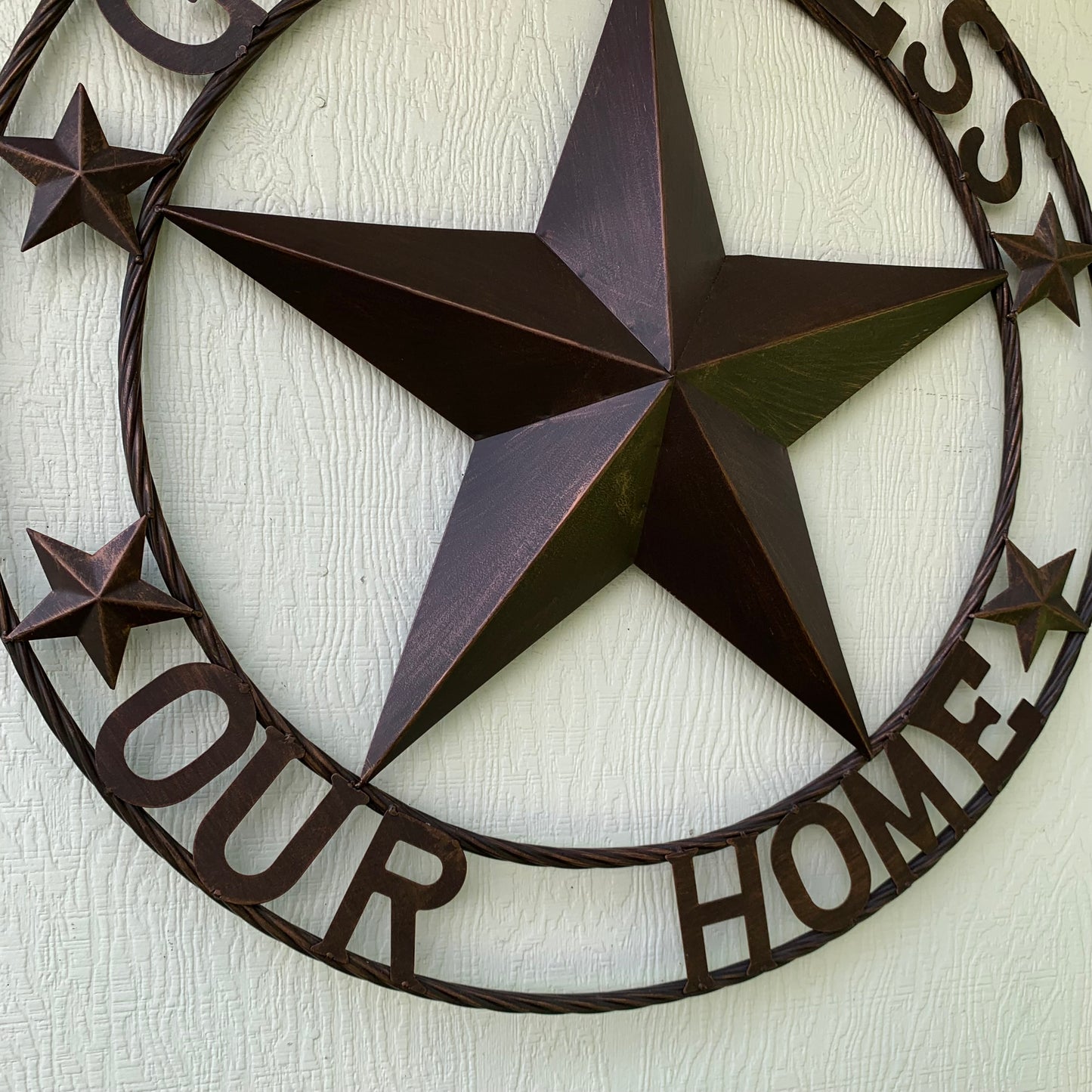 GOD BLESS OUR HOME BARN STAR METAL LONE STAR TWISTED ROPE RING WESTERN HOME DECOR HANDMADE #EH11040