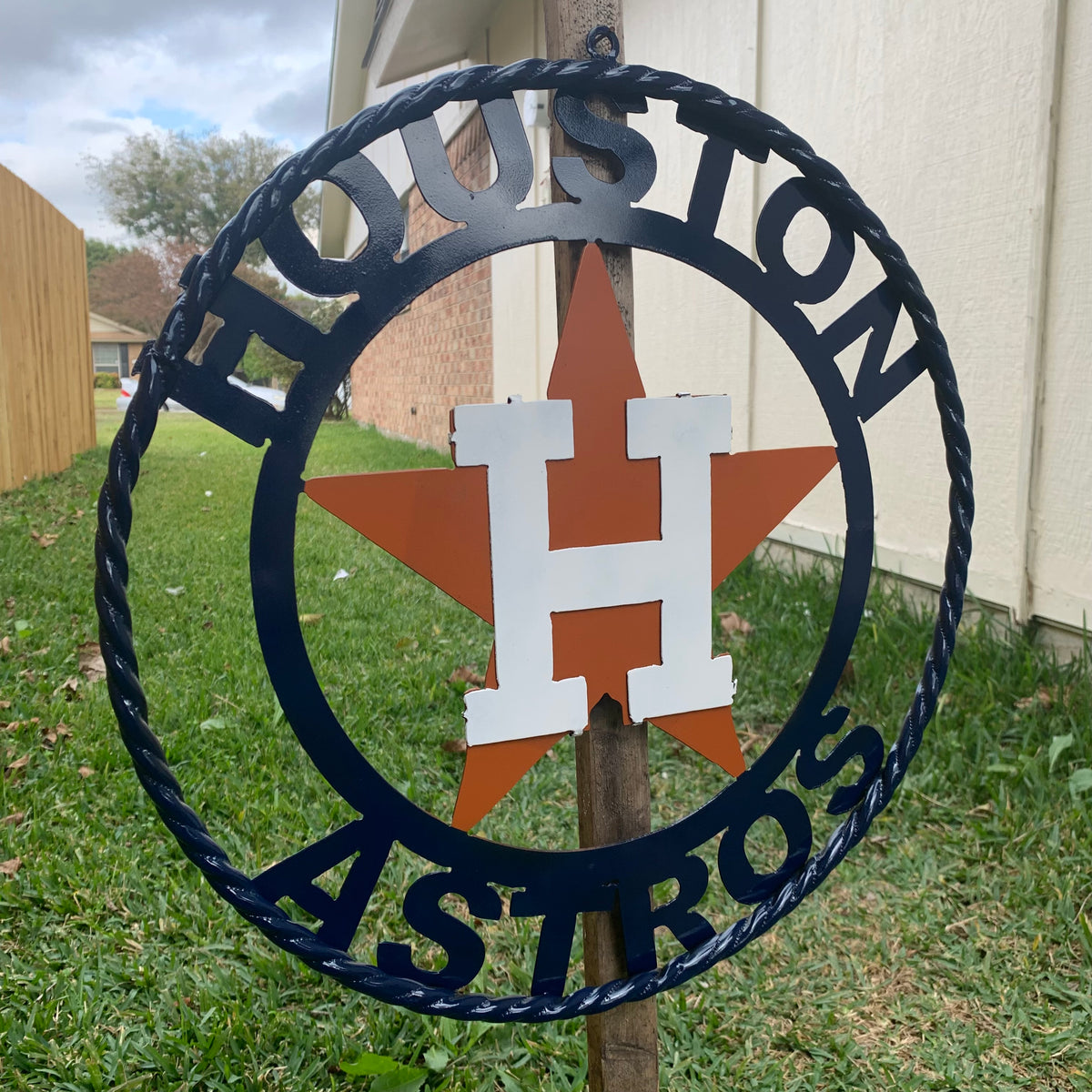 HOUSTON ASTROS ORANGE & NAVY  BLUE CUSTOM METAL VINTAGE CRAFT WALL ART HANDMADE 12",18",24",32",36"