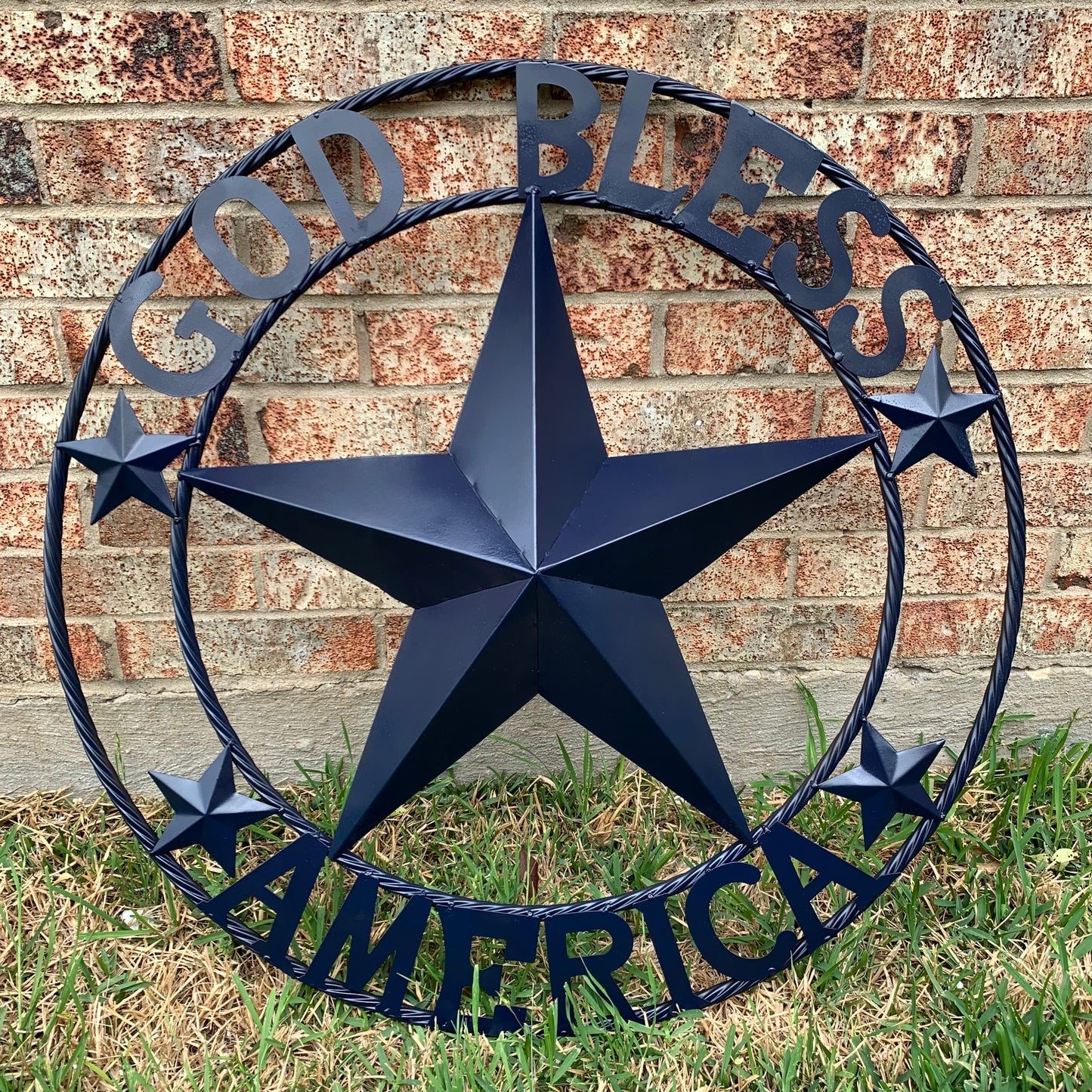 GOD BLESS AMERICA NAVY BLUE METAL BARN STAR RING ART WESTERN HOME DECOR NEW-#EH10131