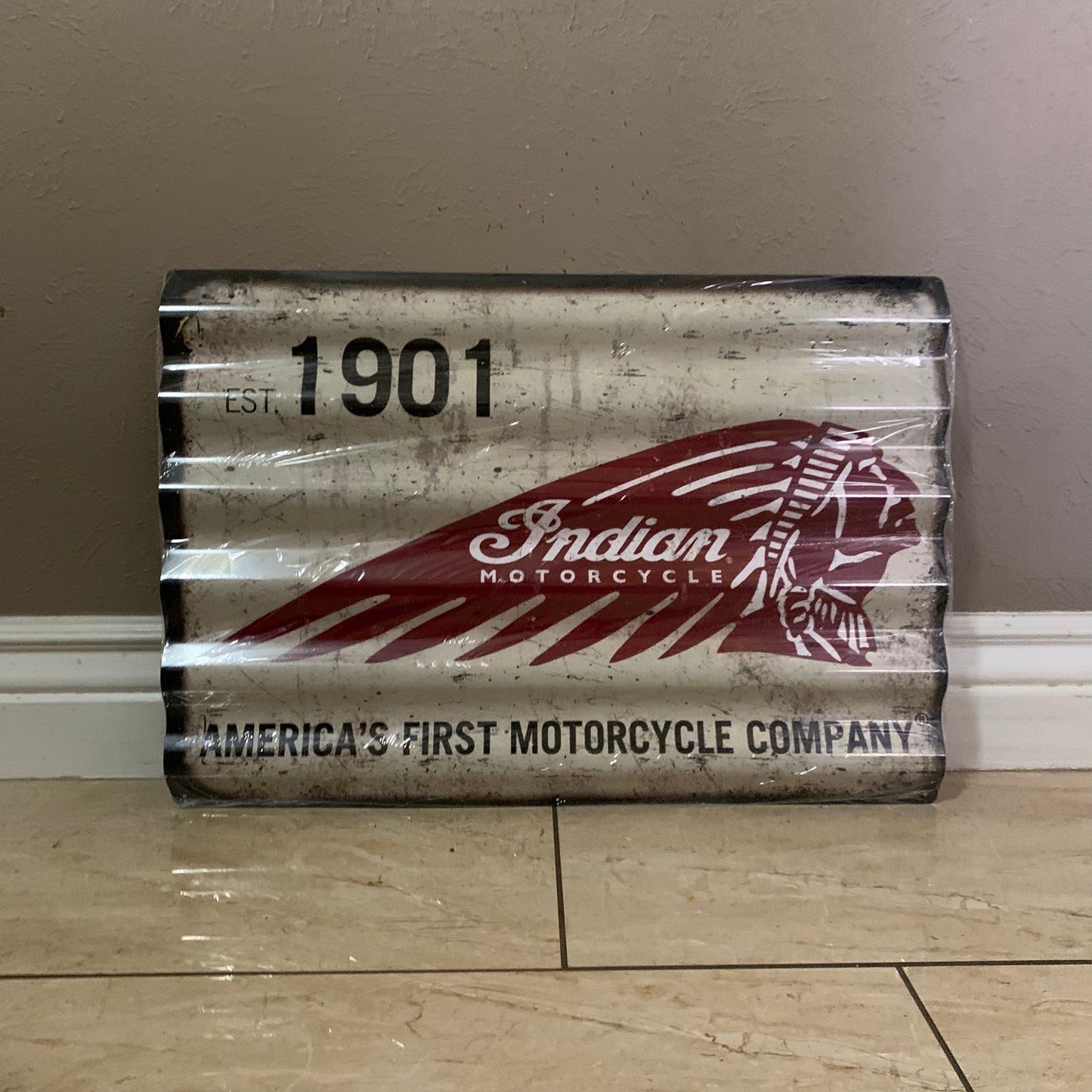 INDIAN MOTORCYCLES TIN METAL SIGN 24"X18" CORRUGATED WESTERN HOME DECOR ITEM#COIND
