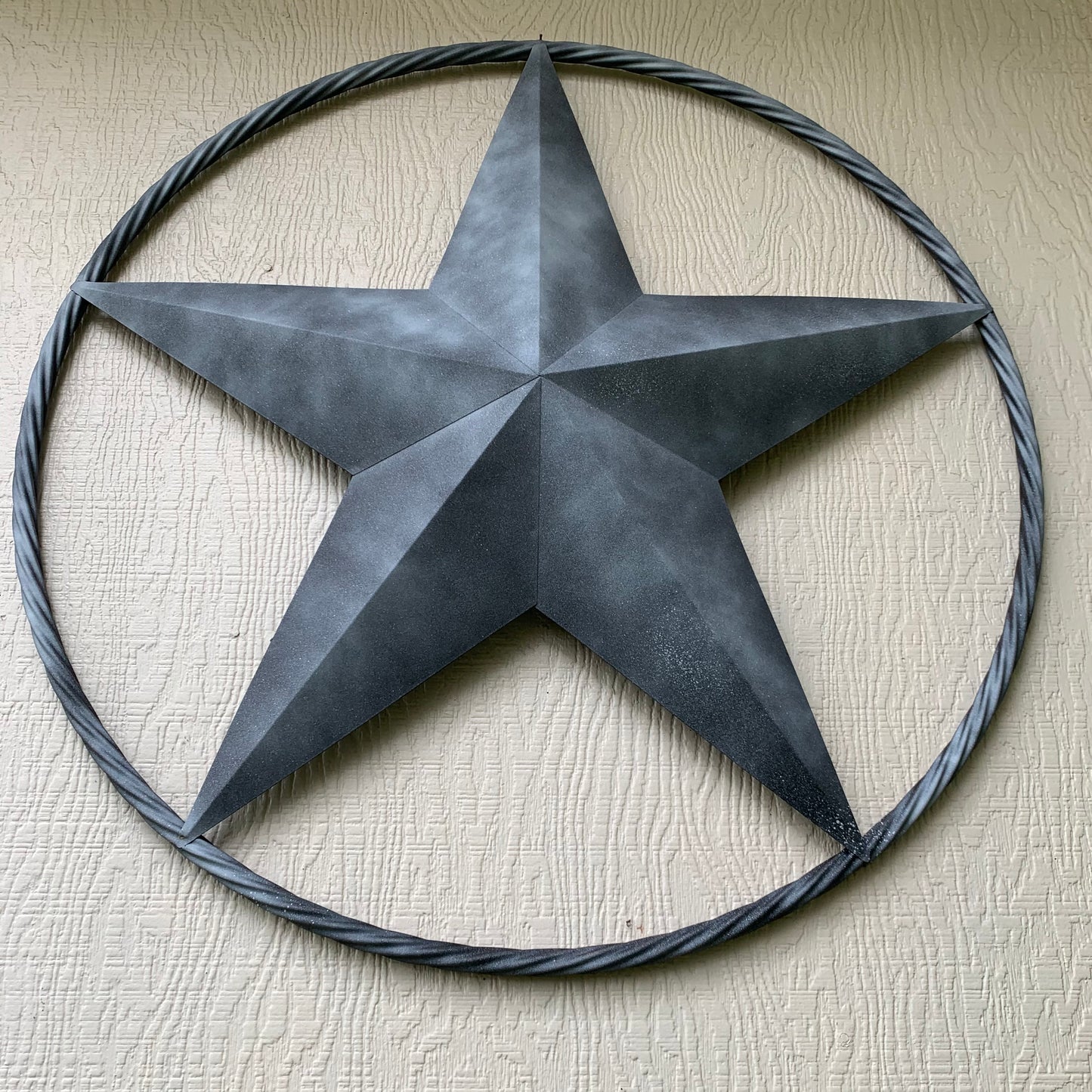 #EH10484 DARK WHITE DISTRESSED TWO TONE BARN STAR METAL LONESTAR TWISTED ROPE RING WESTERN HOME DECOR HANDMADE NEW