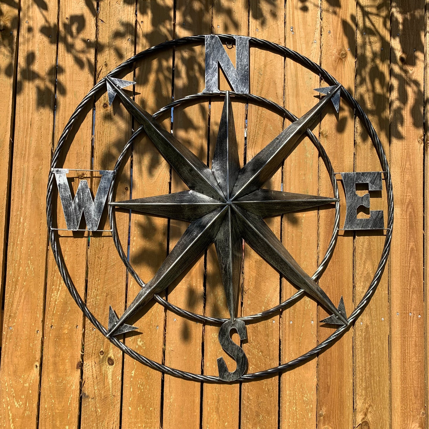 36" COMPASS GREY METAL ART WESTERN METAL ART HOME WALL DECOR RUSTIC GREY #EH10383
