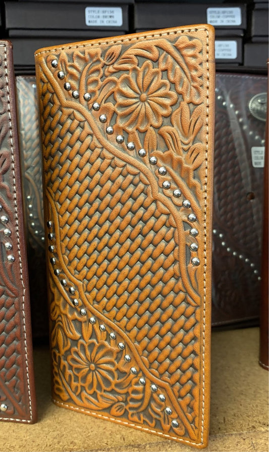 GENUINE LEATHER WESTERN CHECKBOOK MEN'S WALLET WESTERN FASHION