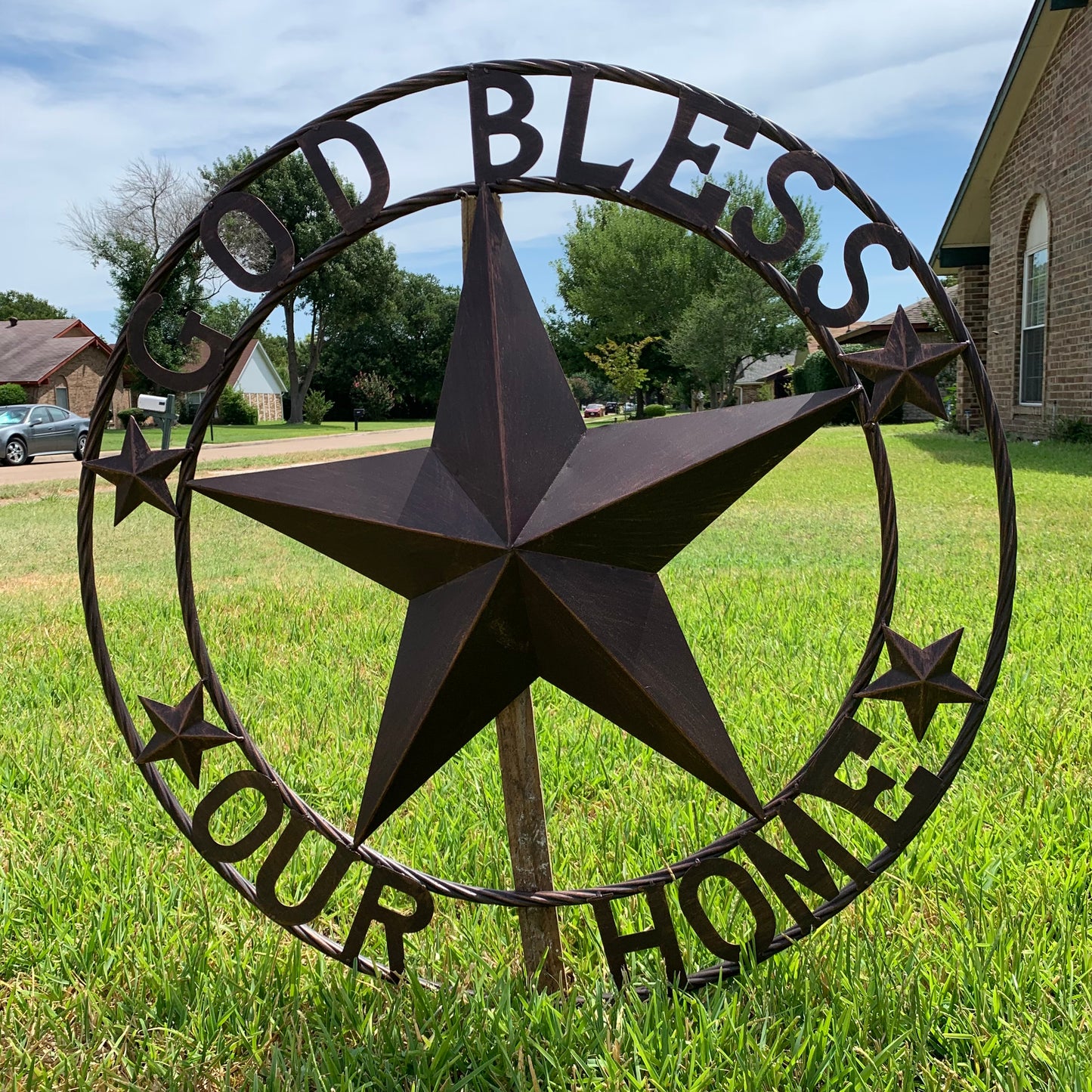GOD BLESS OUR HOME BARN STAR METAL LONE STAR TWISTED ROPE RING WESTERN HOME DECOR HANDMADE #EH11040