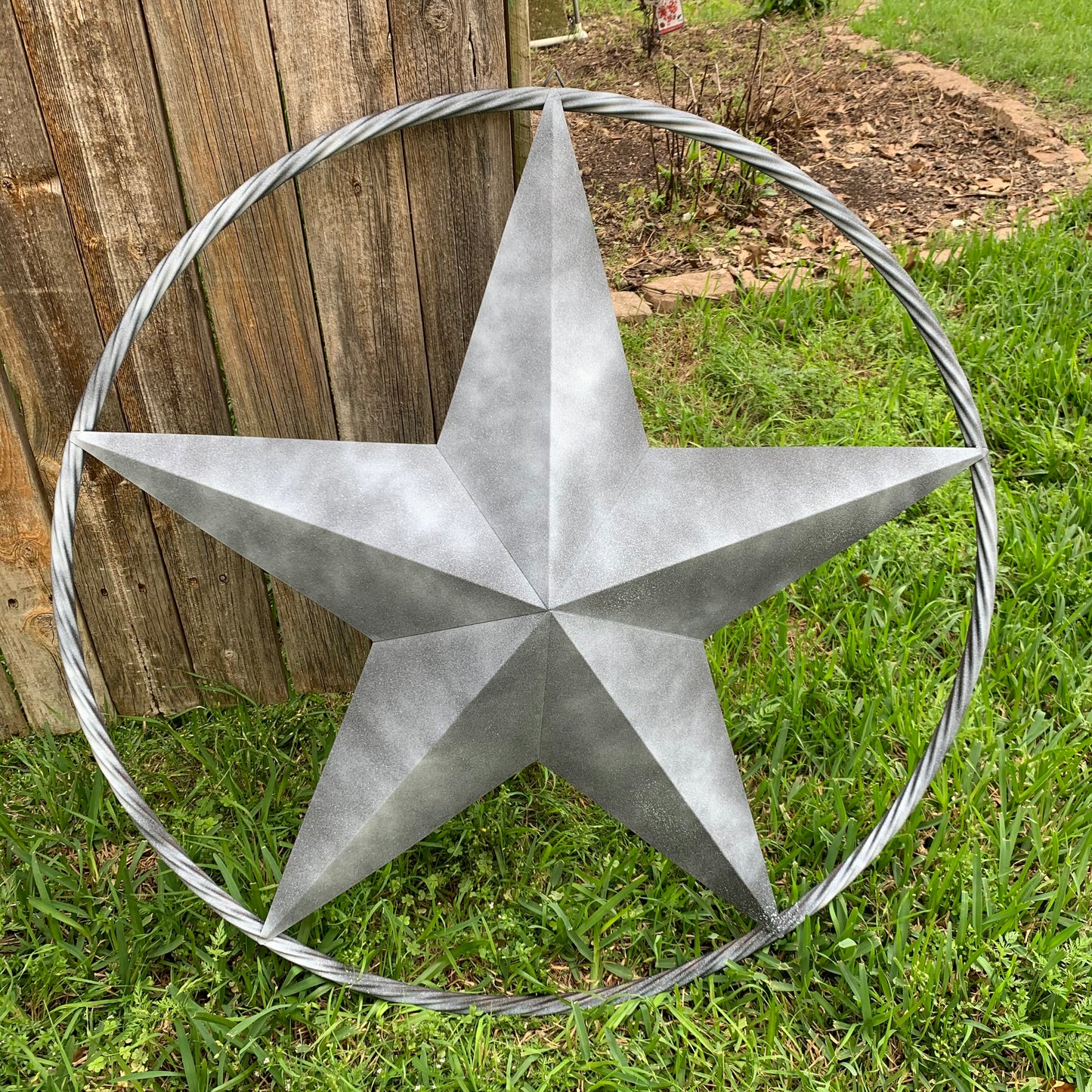 #EH10484 DARK WHITE DISTRESSED TWO TONE BARN STAR METAL LONESTAR TWISTED ROPE RING WESTERN HOME DECOR HANDMADE NEW