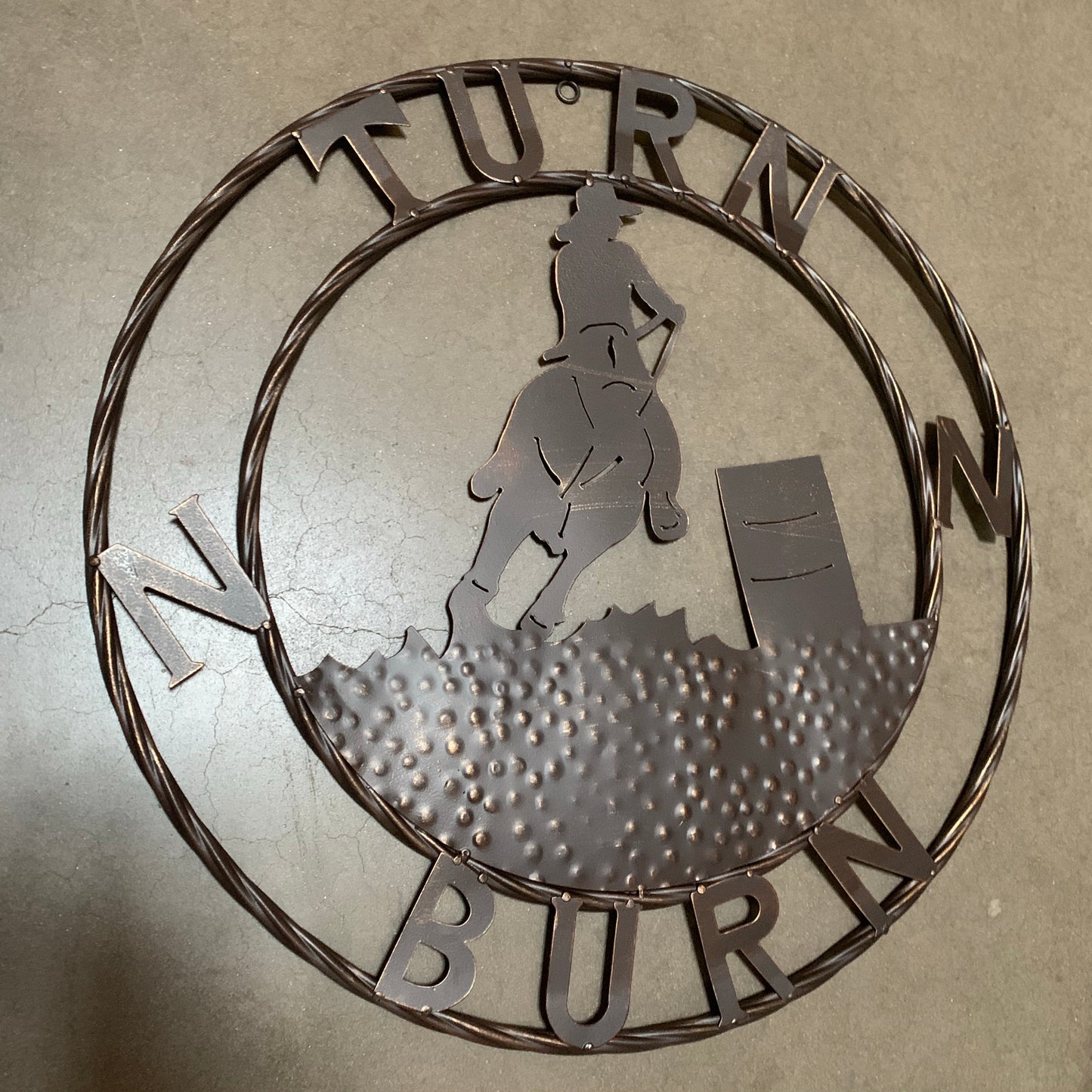 24" TURN N BURN COWBOY SIGN METAL WALL ART WESTERN HOME DECOR HANDMADE NEW #EH12973