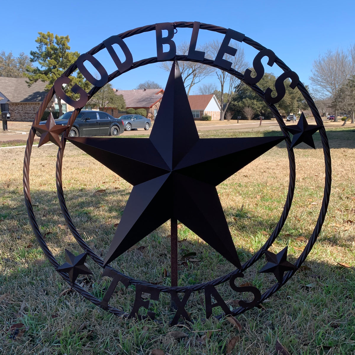 GOD BLESS TEXAS BROWN BARN STAR METAL LONE STAR TWISTED ROPE RING WESTERN HOME DECOR HANDMADE NEW #EH11085