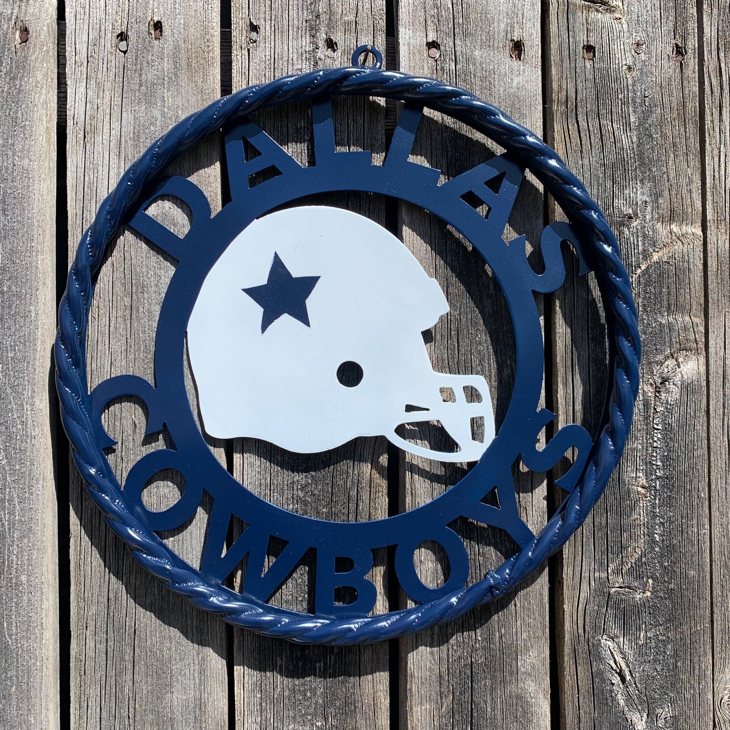 12", 18", 24", 32" DALLAS COWBOYS HELMET SIGN NAVY BLUE & WHITE METAL CUSTOM VINTAGE CRAFT WALL ART TEAM SIGN HANDMADE