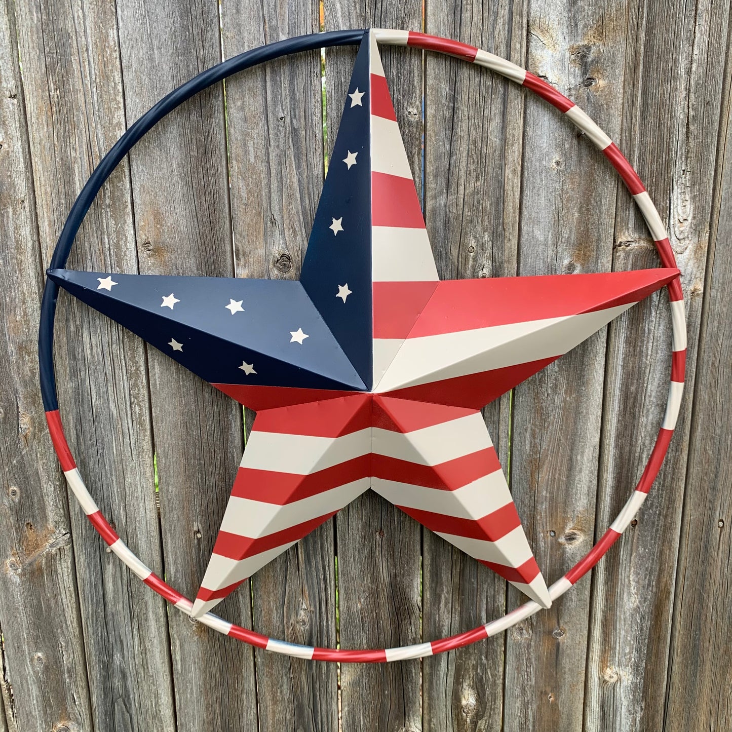 AMERICAN USA FLAG BARN STAR METAL RED BEIGE BLUE STAR 12",16",24",32"36",38",40",48