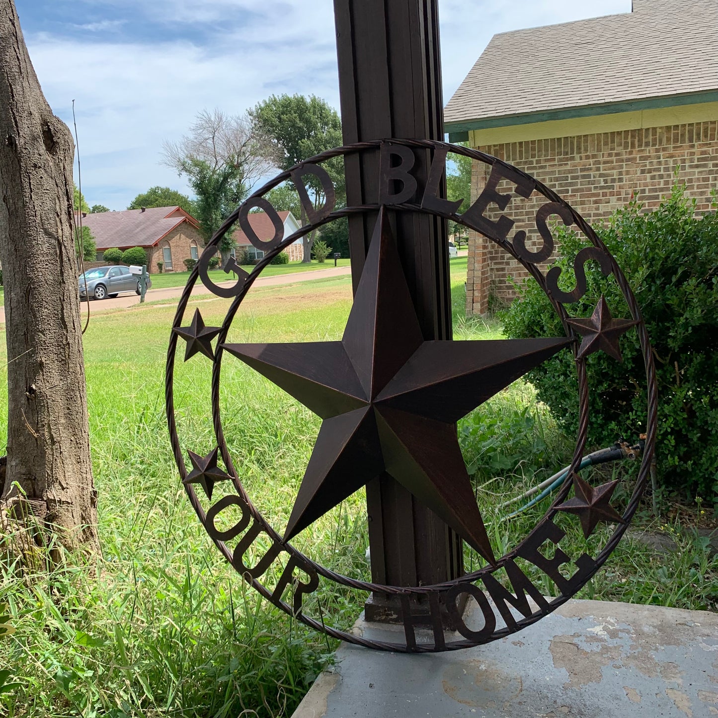 GOD BLESS OUR HOME BARN STAR METAL LONE STAR TWISTED ROPE RING WESTERN HOME DECOR HANDMADE #EH11040