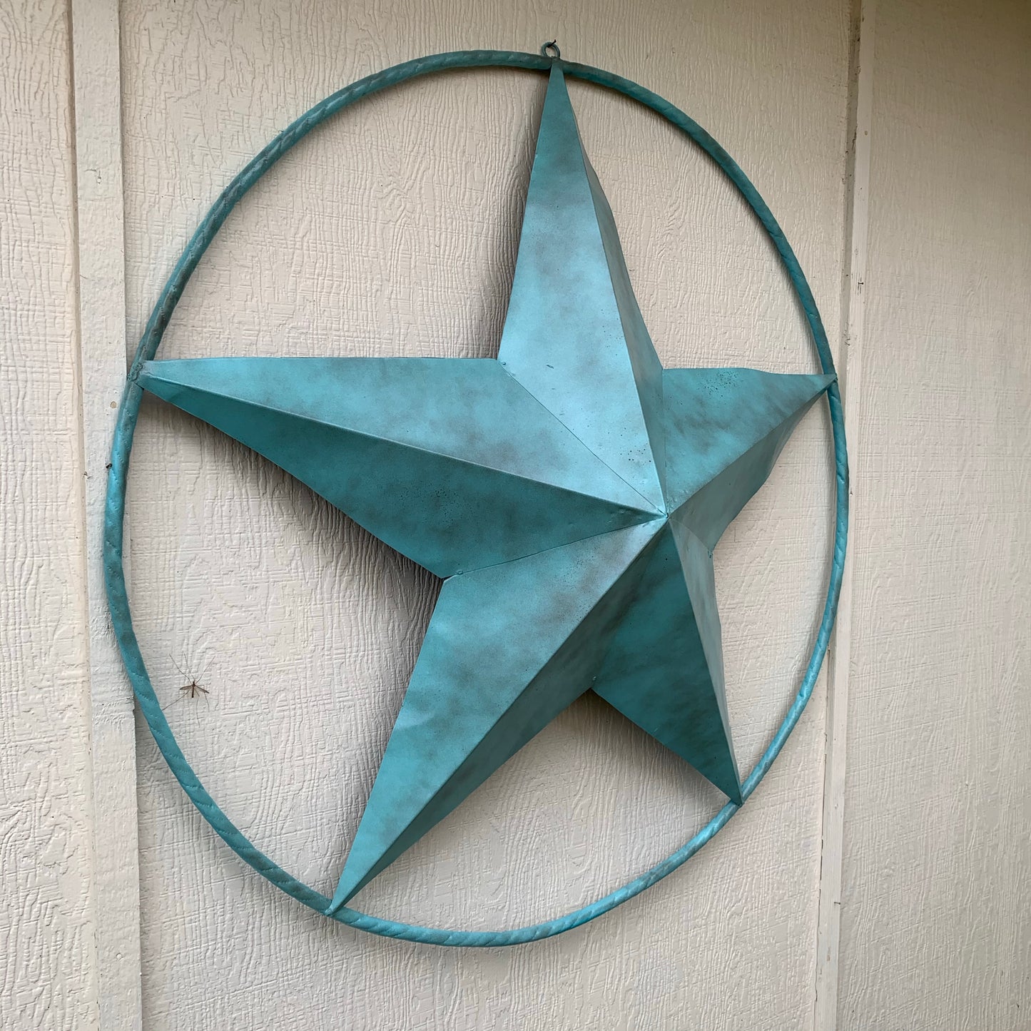 #EH10485 TURQUOISE DISTRESSED TWO TONE BARN STAR METAL LONESTAR TWISTED ROPE RING WETSERN HOME DECOR HANDMADE NEW