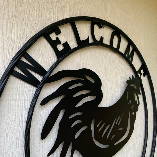 YOUR CUSTOM NAME BLACK ROOSTER LASERCUT METAL ART WITH RING DESIGN WESTERN METAL ANIMAL ART HOME WALL DECOR BRAND NEW