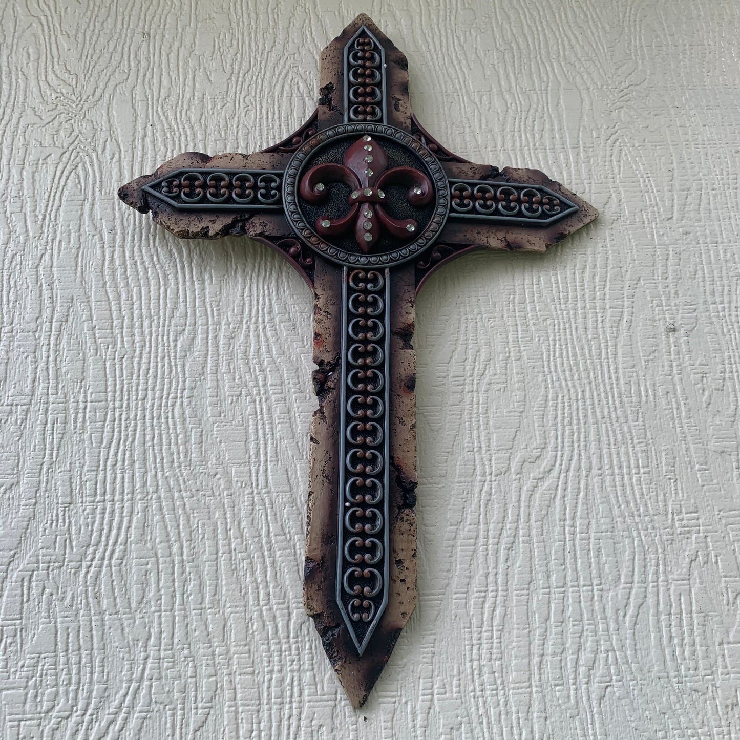 P&G FLEUR DE LIS STONE CROSS WESTERN HOME DECOR NEW ART--FREE SHIPPING
