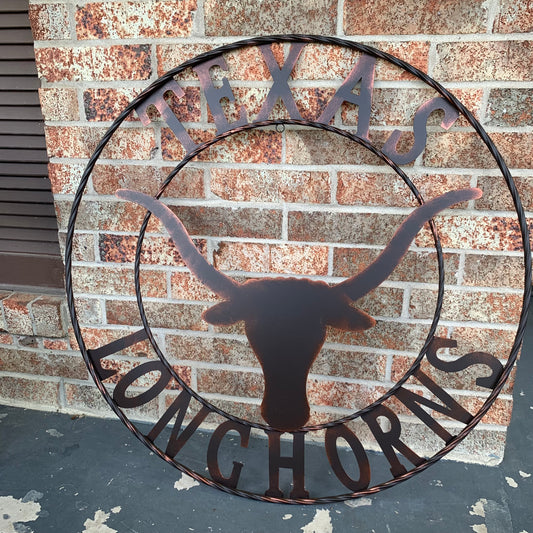 TEXAS LONGHORNS CUSTOM METAL VINTAGE CRAFT SIGN TEAM ART WESTERN HOME DECOR RUSTIC BRONZE HANDMADE #EH12565