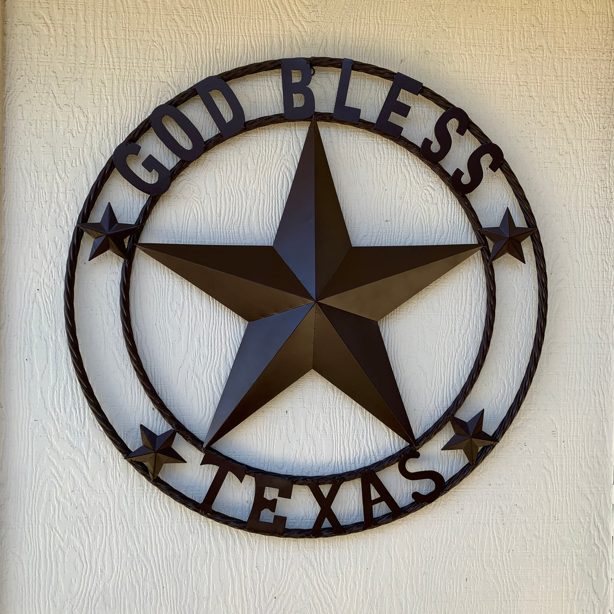 GOD BLESS TEXAS BROWN BARN STAR METAL LONE STAR TWISTED ROPE RING WESTERN HOME DECOR HANDMADE NEW #EH11085