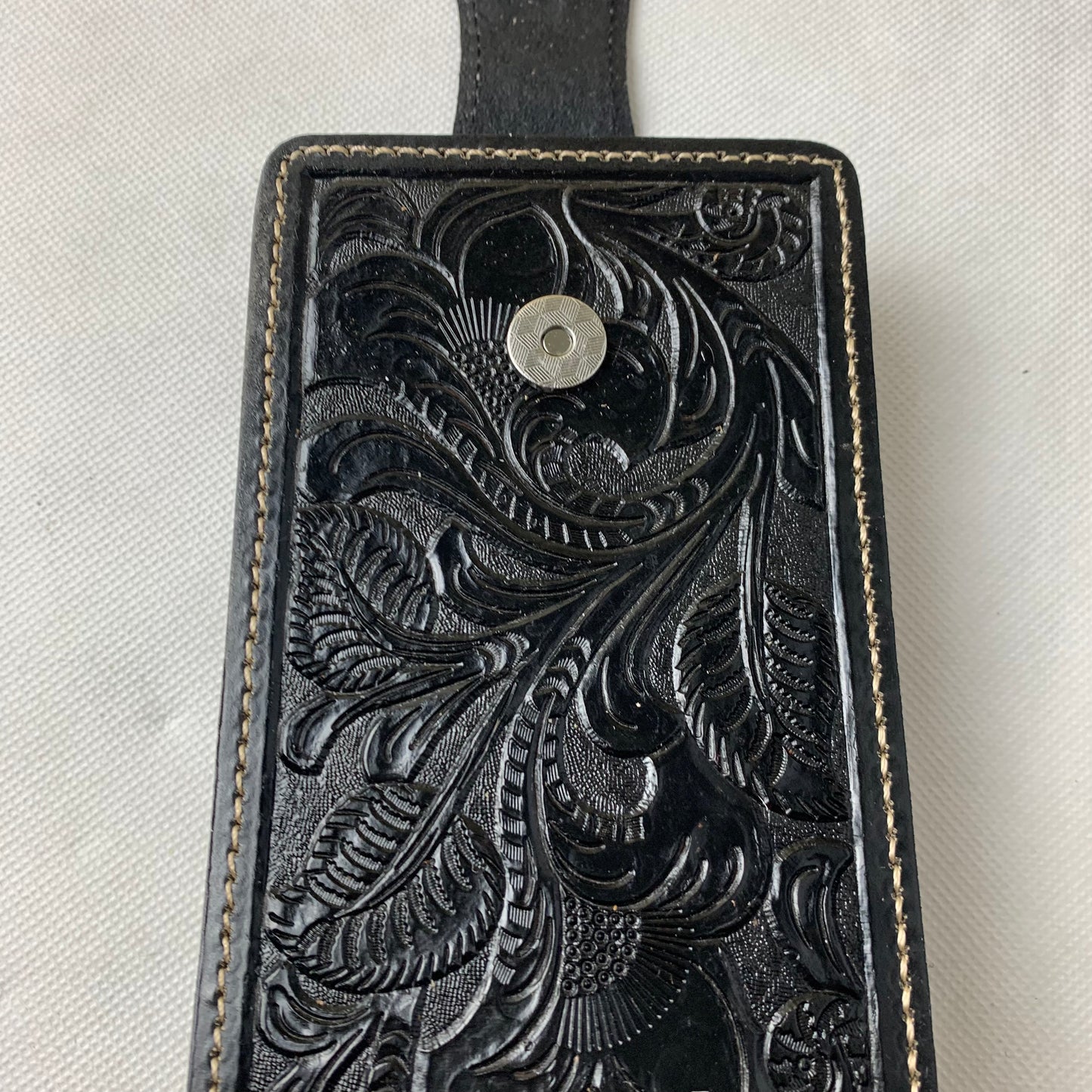 #WS341D 7" COWBOY PRAYER HOLSTER BLACK LEATHER POUCH EXTRA LARGE  BELT LOOP CELL PHONE CASE UNIVERSAL OVERSIZE--FREE SHIPPING