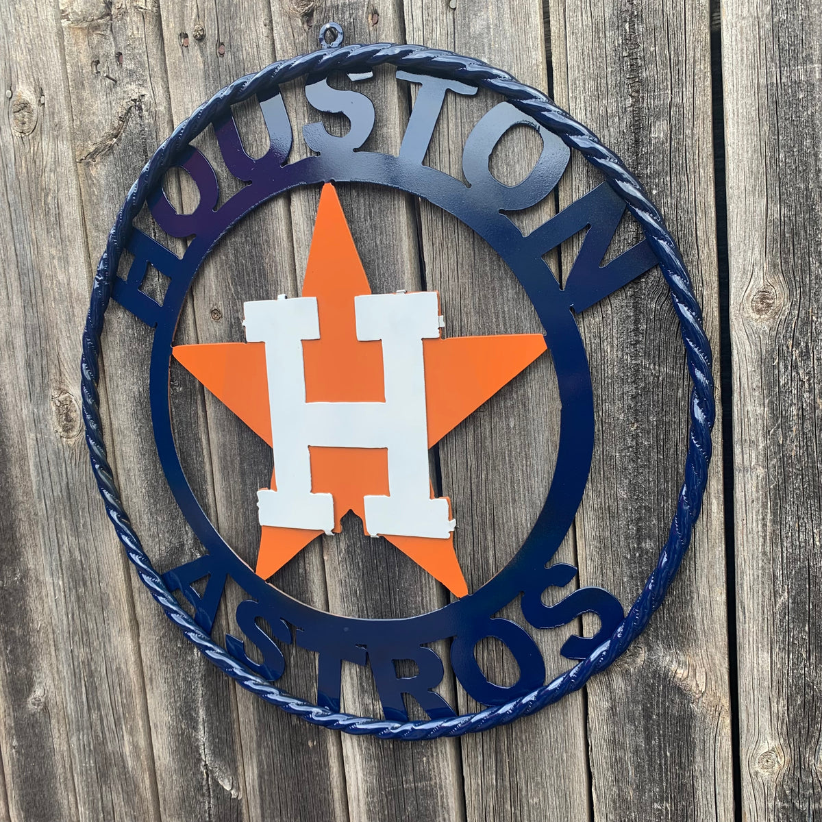 HOUSTON ASTROS ORANGE & NAVY  BLUE CUSTOM METAL VINTAGE CRAFT WALL ART HANDMADE 12",18",24",32",36"