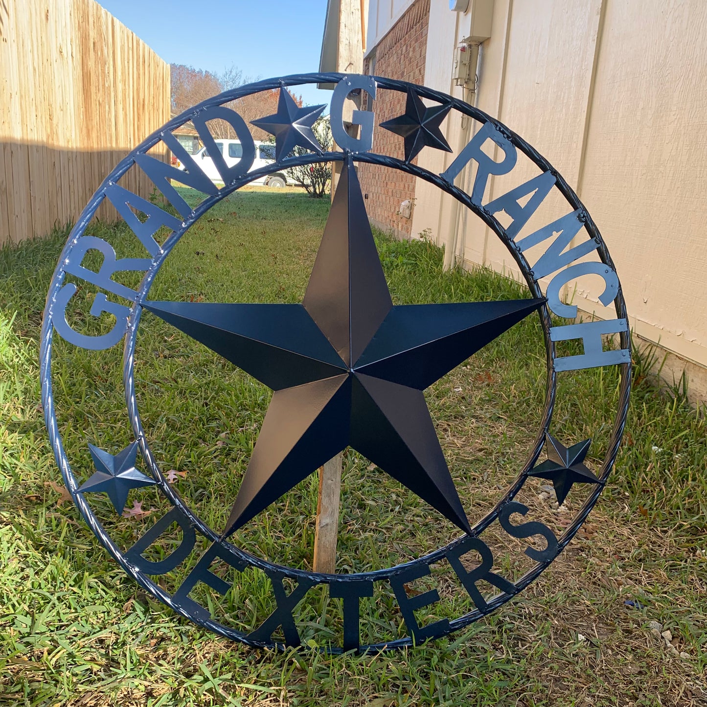 GRAND G RANCH STYLE CUSTOM NAME STAR RUSTIC NAVY BLUE METAL BARN STAR ROPE RING WESTERN HOME DECOR HANDMADE