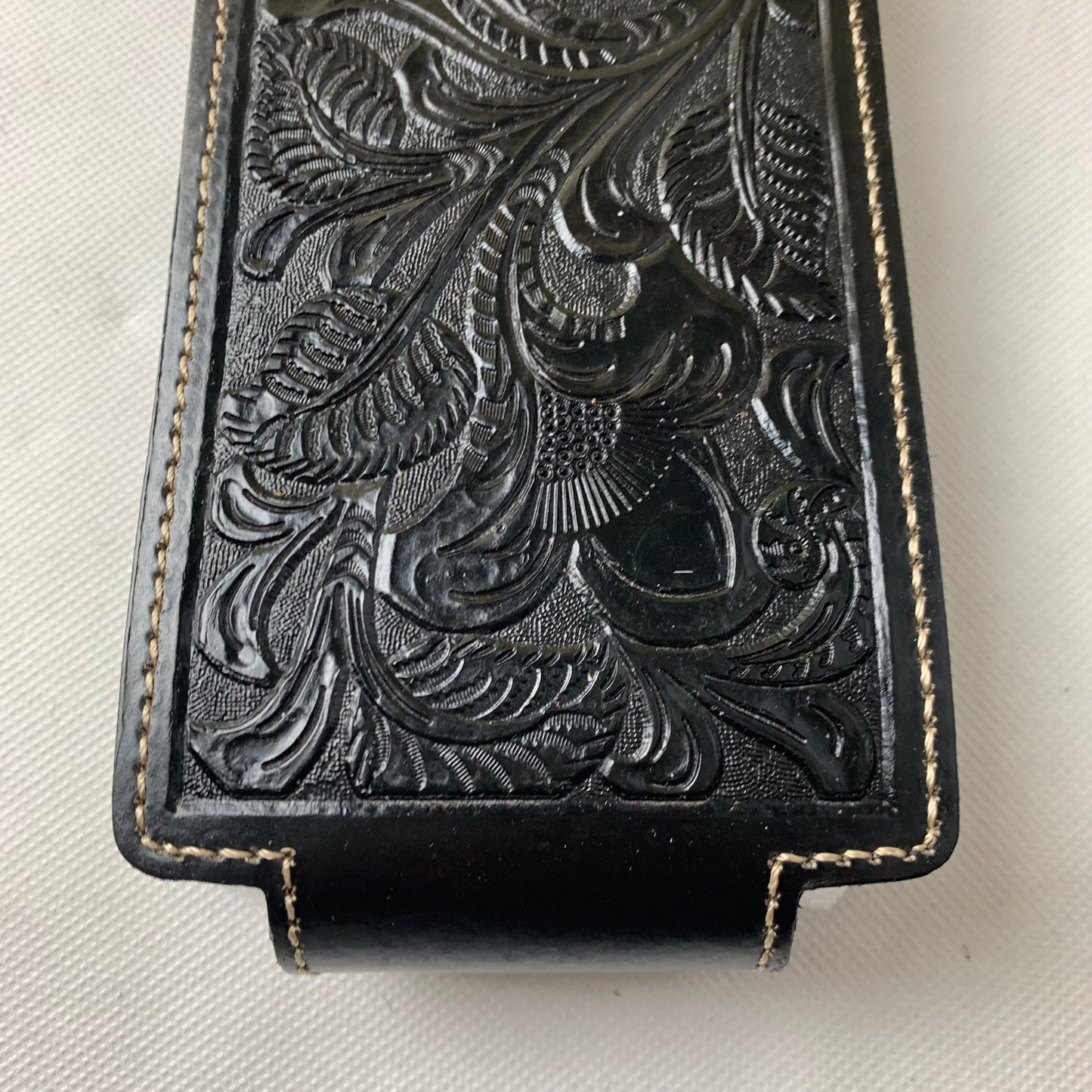 #WS341D 7" COWBOY PRAYER HOLSTER BLACK LEATHER POUCH EXTRA LARGE  BELT LOOP CELL PHONE CASE UNIVERSAL OVERSIZE--FREE SHIPPING