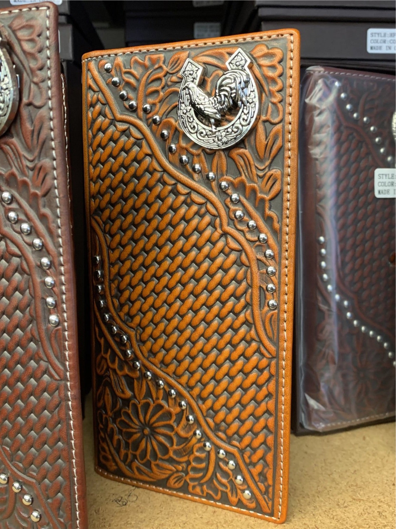 GENUINE LEATHER WESTERN CHECKBOOK MEN'S WALLET WESTERN FASHION
