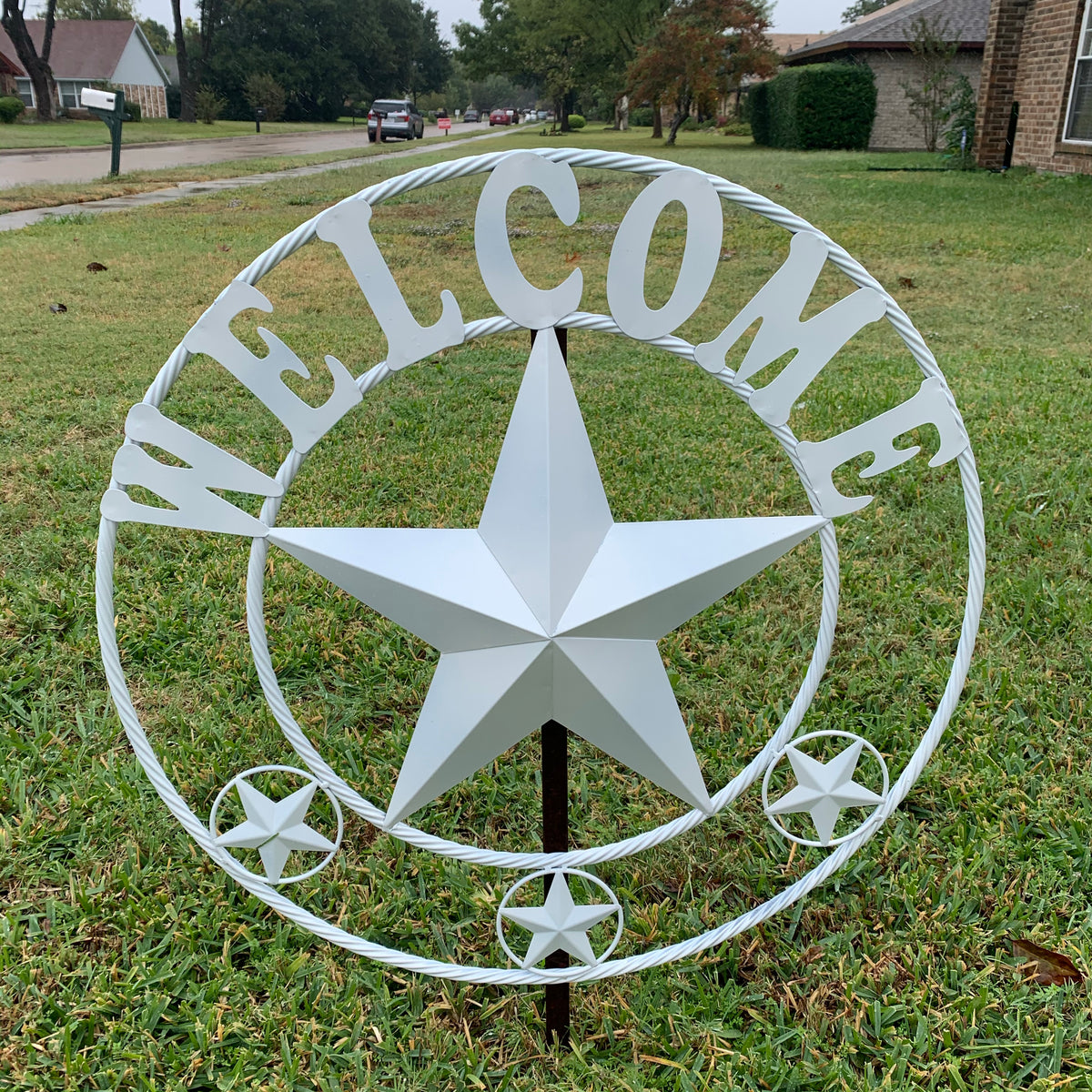 WELCOME WHITE STAR BARN STAR METALTWISTED ROPE RING LONESTAR WESTERN HOME DECOR HANDAMDE NEW 18",20",24",32",36",40",50"